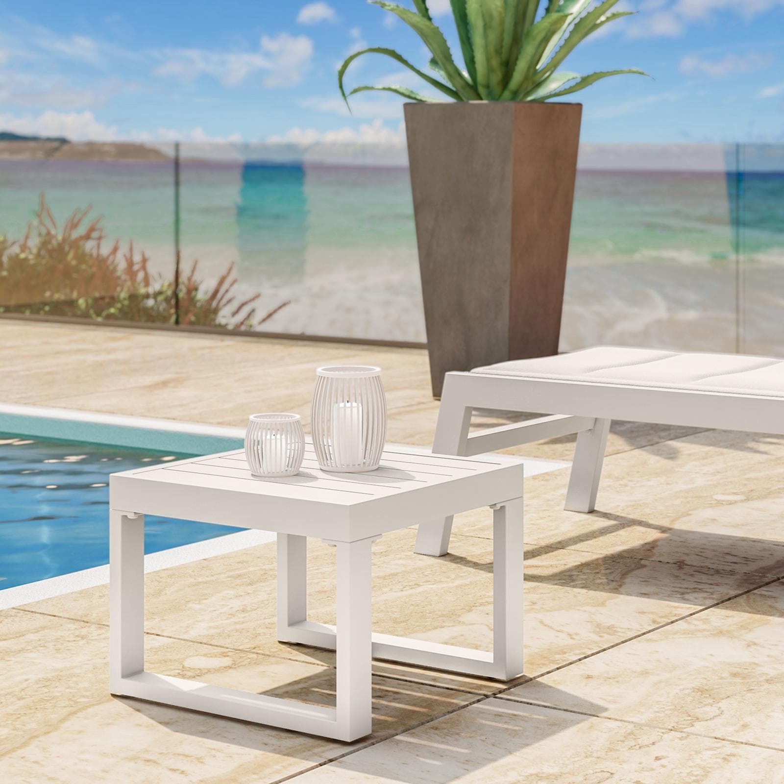 Tavolino da esterno 44x44 cm in alluminio bianco - Carioca