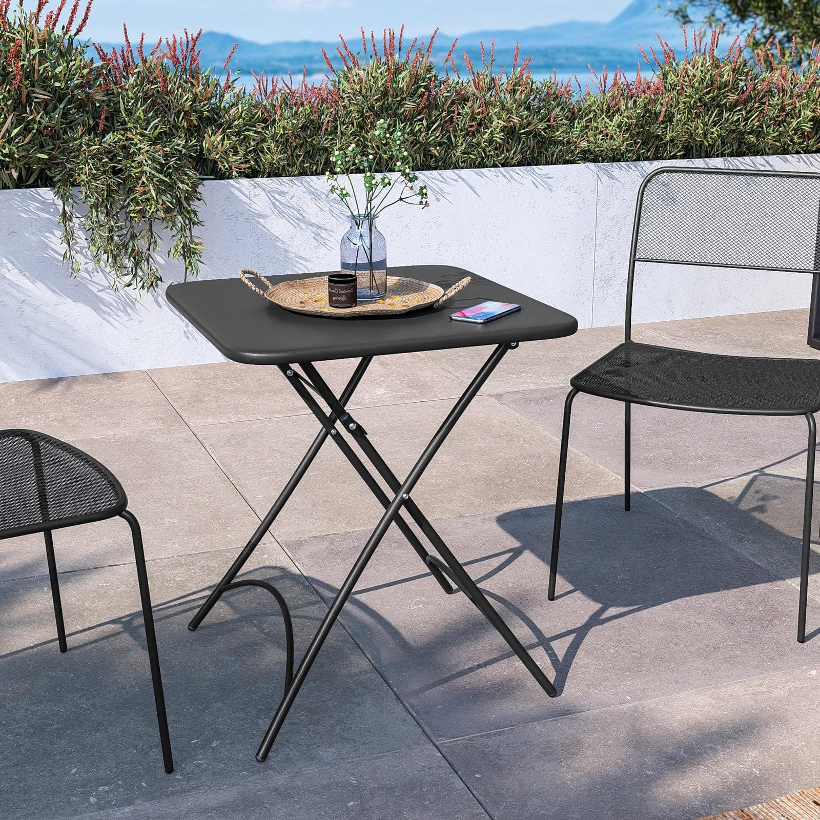 Tavolo da esterno pieghevole 60x60 in acciaio nero - Faber
