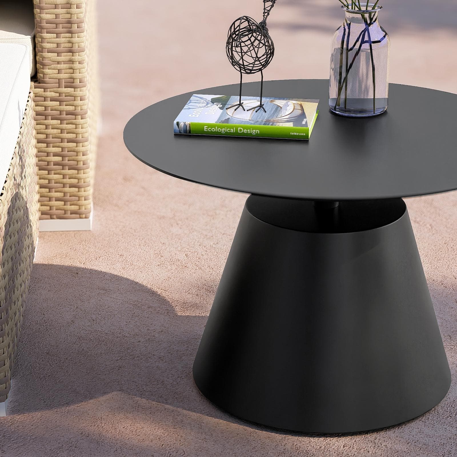 Tavolino da esterno rotondo 50 cm in alluminio antracite opaco - Dagre