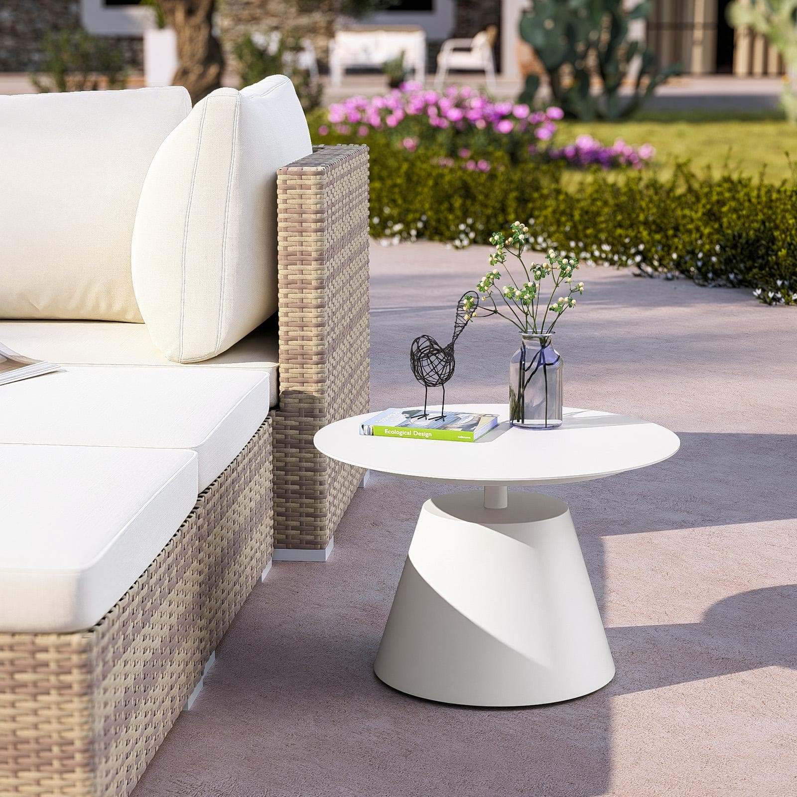 Tavolino da esterno rotondo 50 cm in alluminio bianco opaco - Dagre