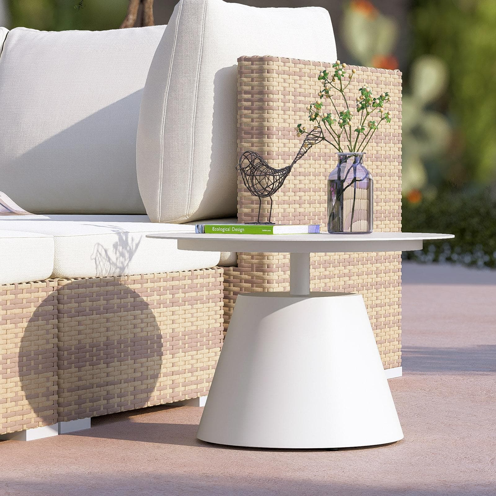 Tavolino da esterno rotondo 50 cm in alluminio bianco opaco - Dagre
