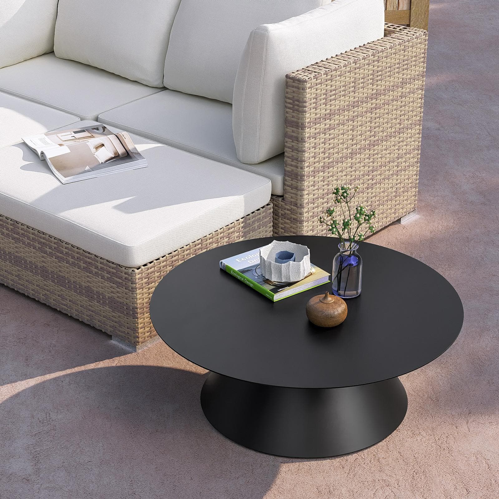 Tavolino da esterno rotondo 80 cm in alluminio antracite opaco - Dagre