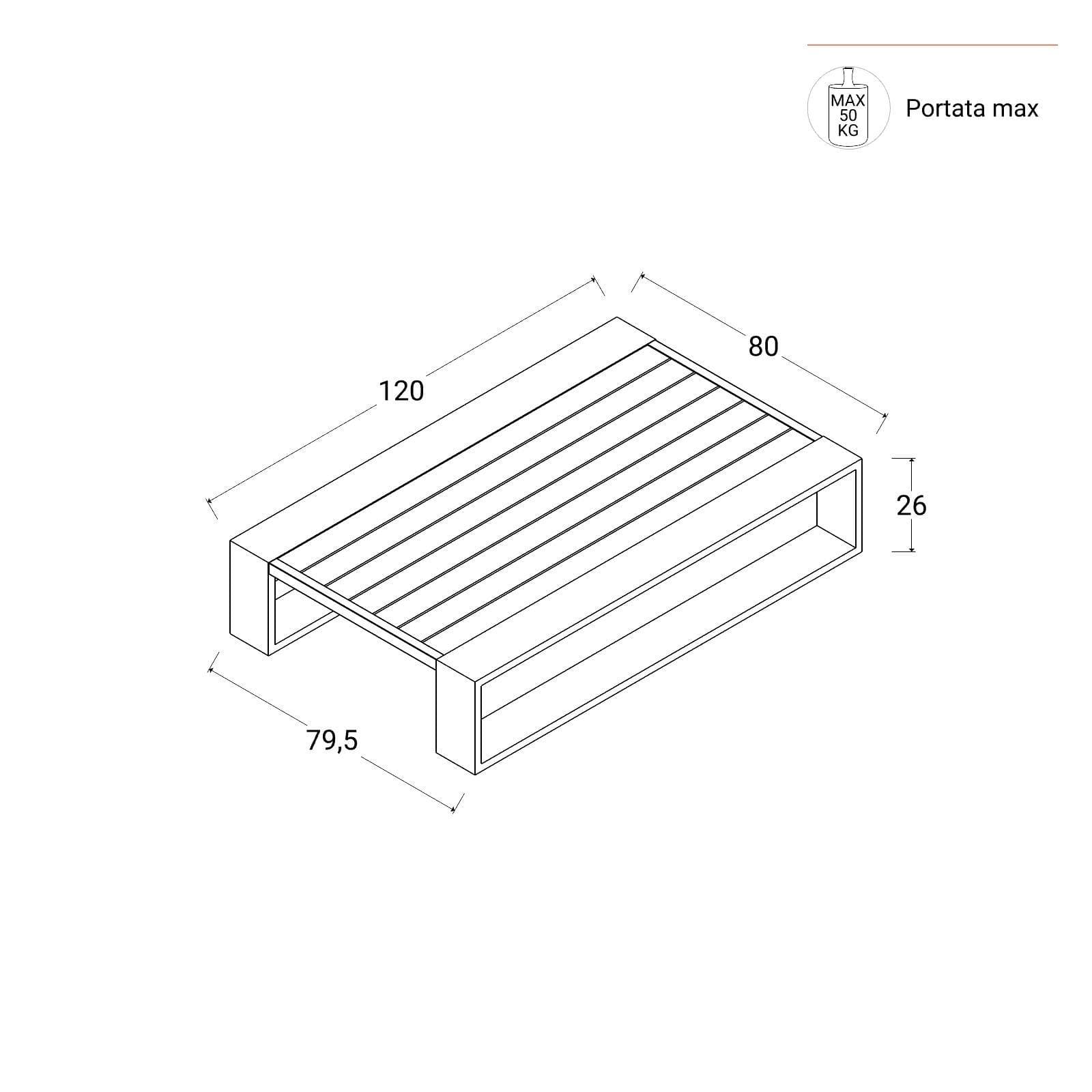 Tavolino da giardino 120x80 cm in alluminio bianco con top effetto legno - Parfa