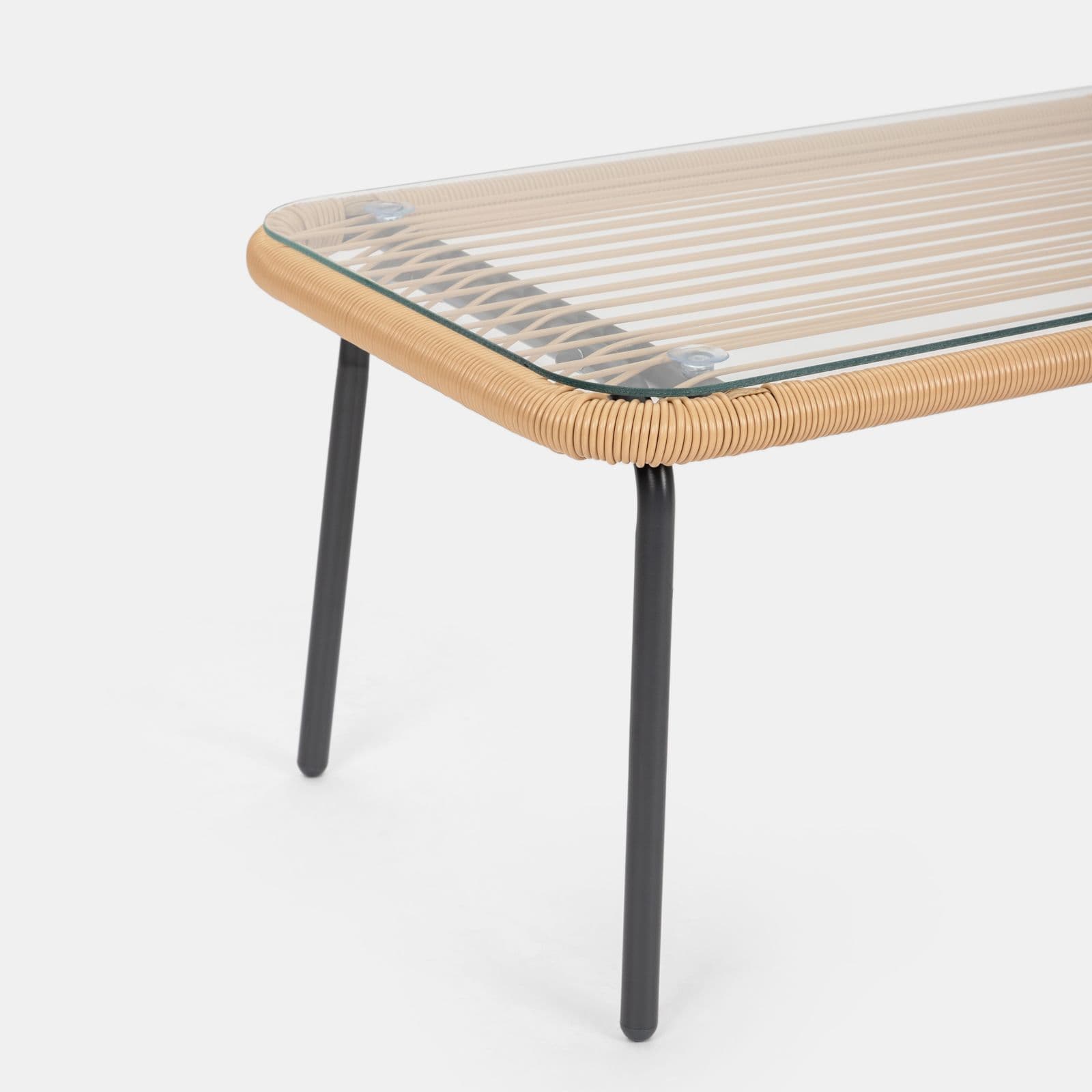 Tavolino da giardino 88x48 cm in acciaio antracite con top in vetro - Evans