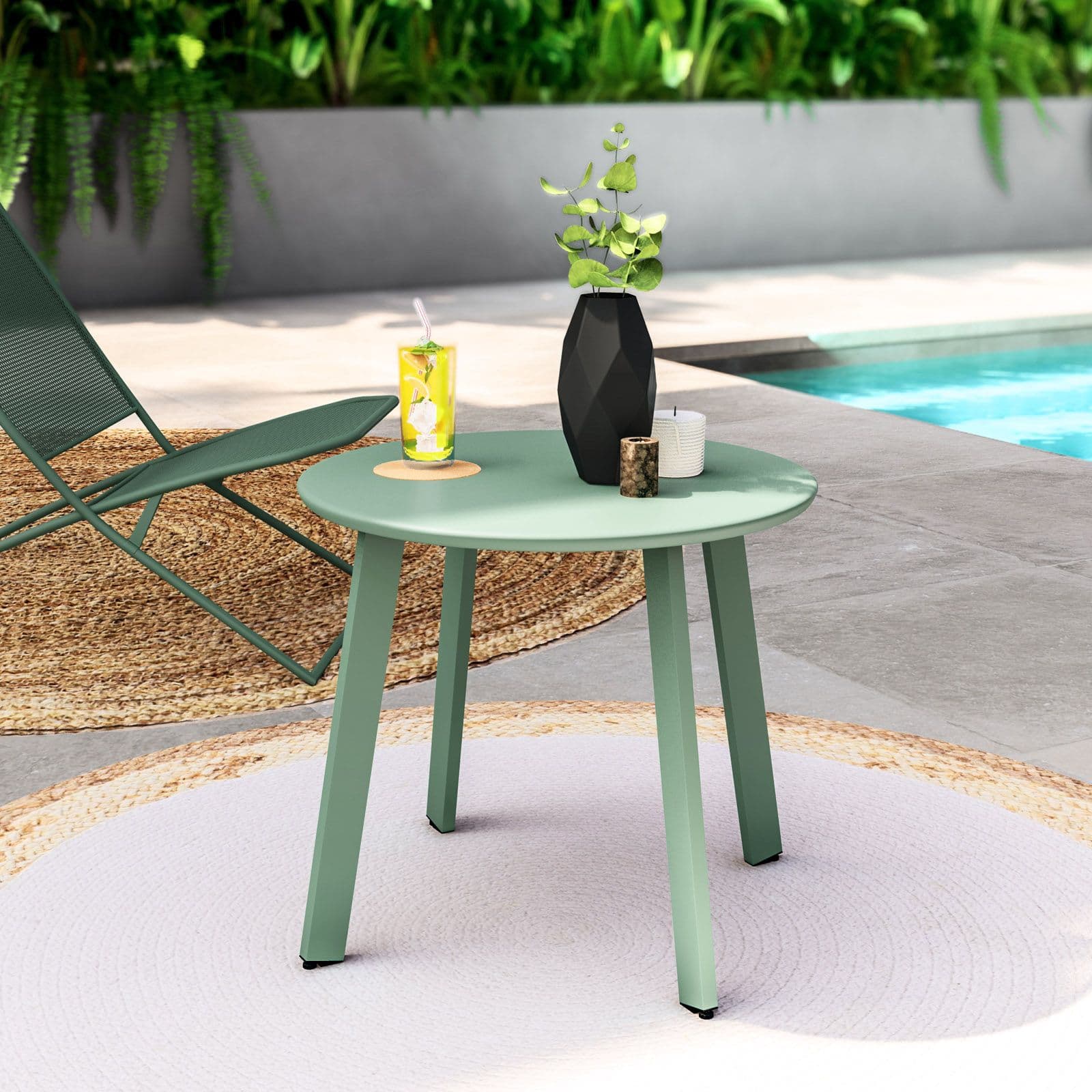 Tavolino da giardino 50x45h cm in acciaio verde marino - Goblin