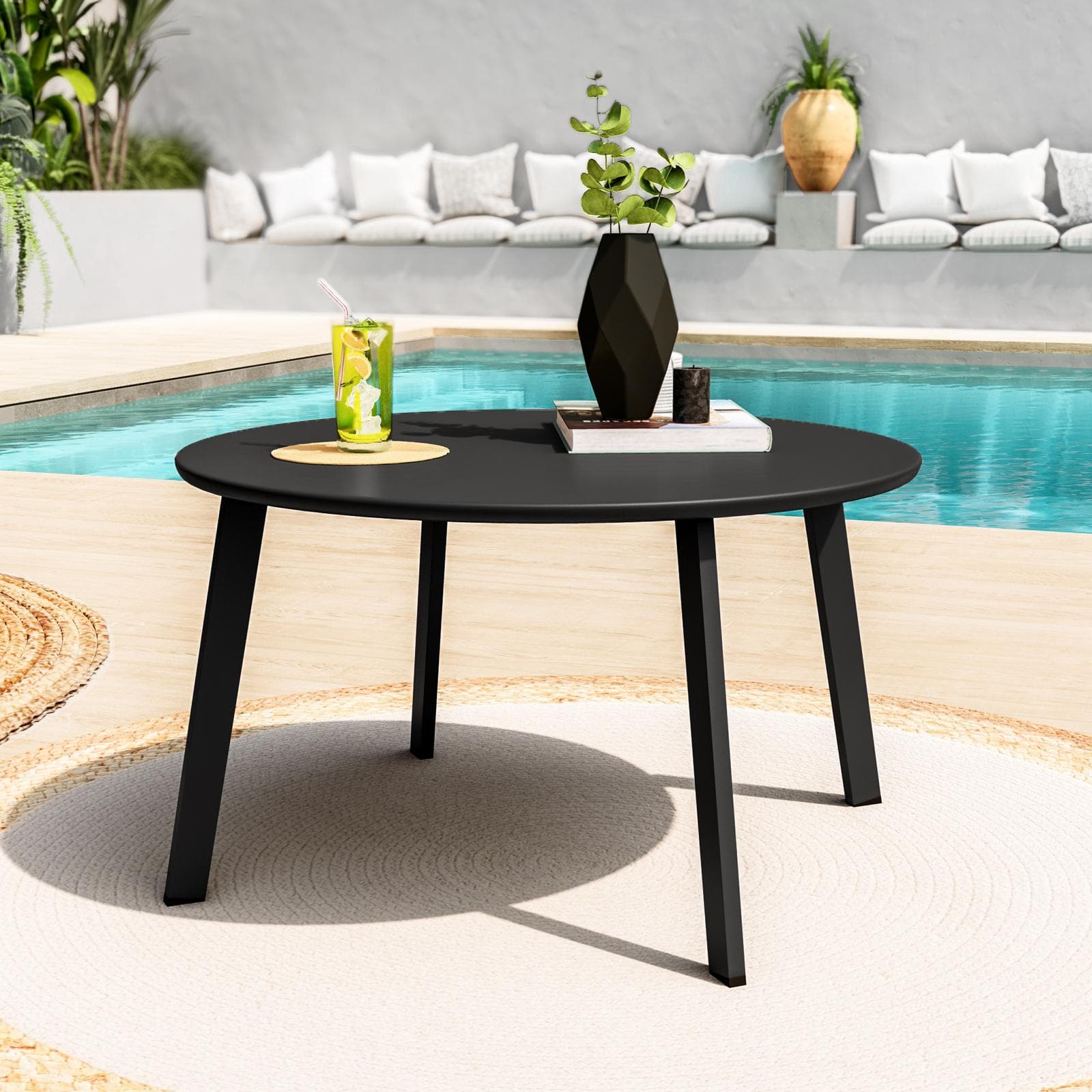 Tavolino da giardino rotondo 70 cm in acciaio nero - Lagon
