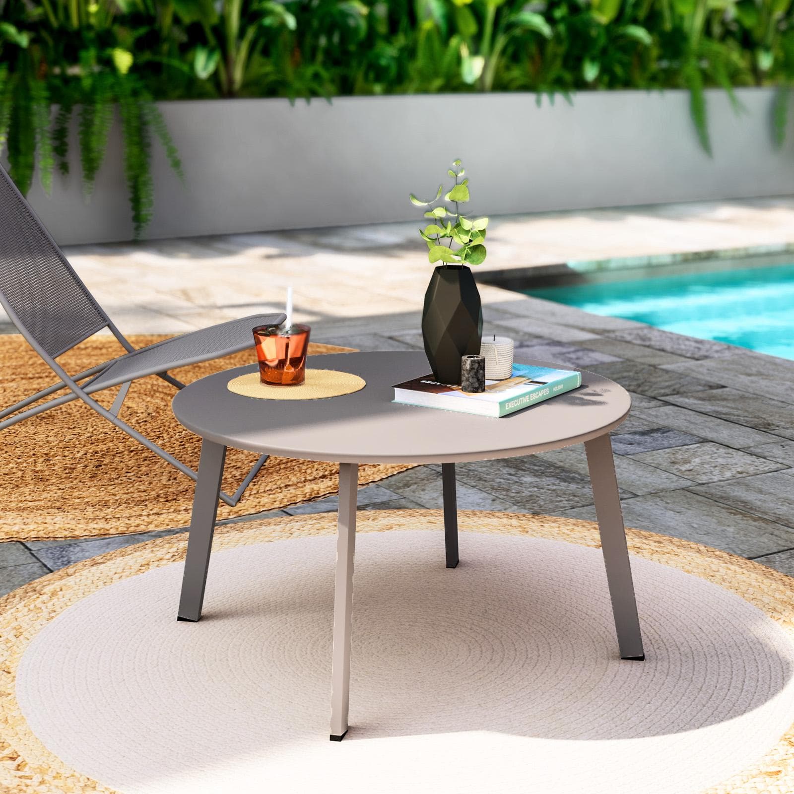Tavolino da giardino rotondo 70 cm in acciaio tortora - Lagon