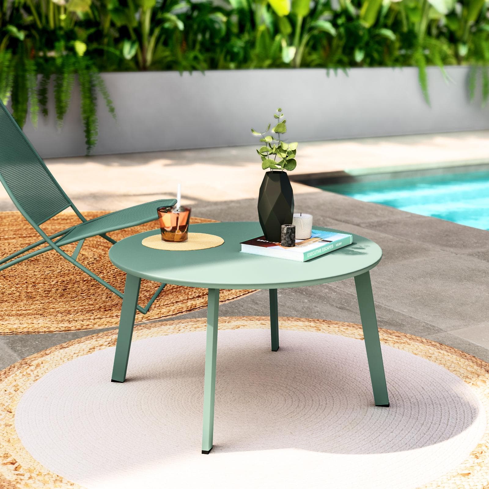 Tavolino da giardino rotondo 70 cm in acciaio verde marino - Lagon