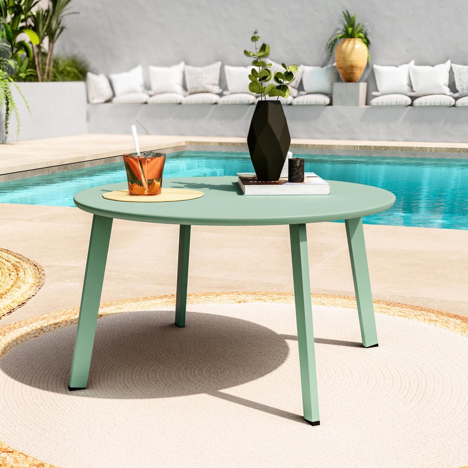 Tavolino da giardino rotondo 70 cm in acciaio verde marino - Lagon
