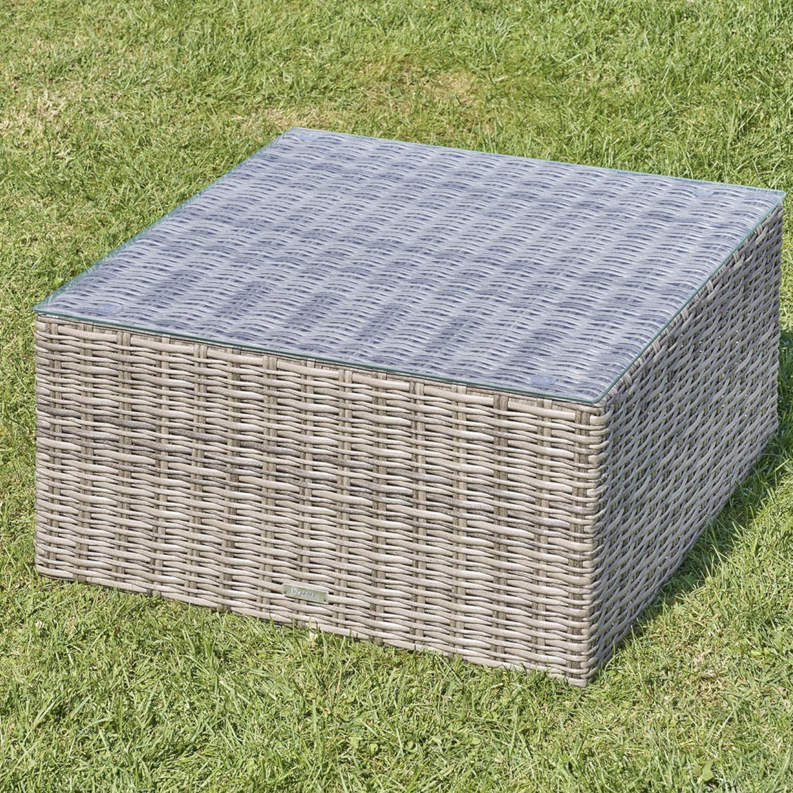 Tavolino da giardino 72x72 cm in polyrattan marrone con top in vetro - Moreno