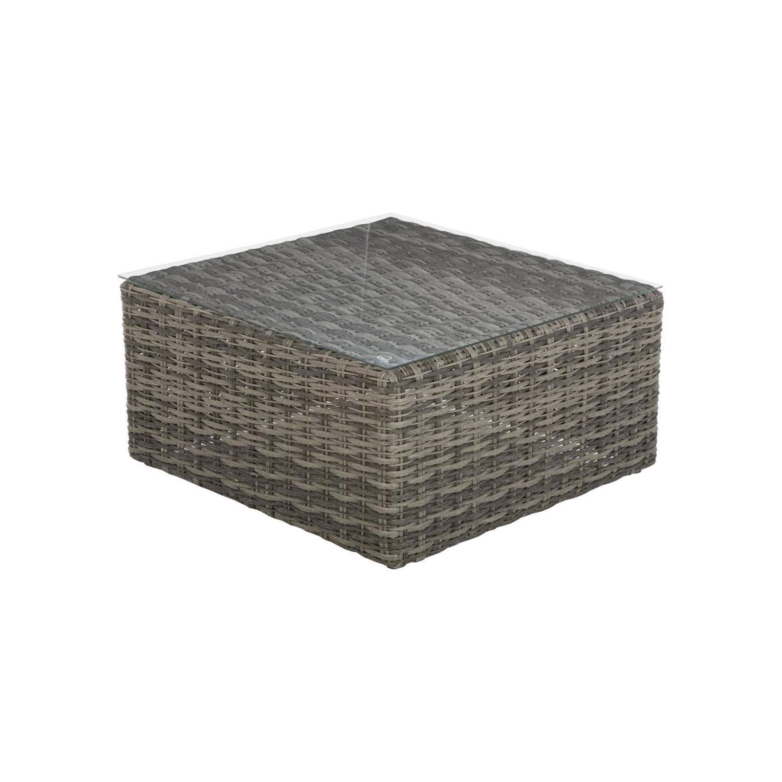 Tavolino da giardino 72x72 cm in polyrattan marrone con top in vetro - Moreno