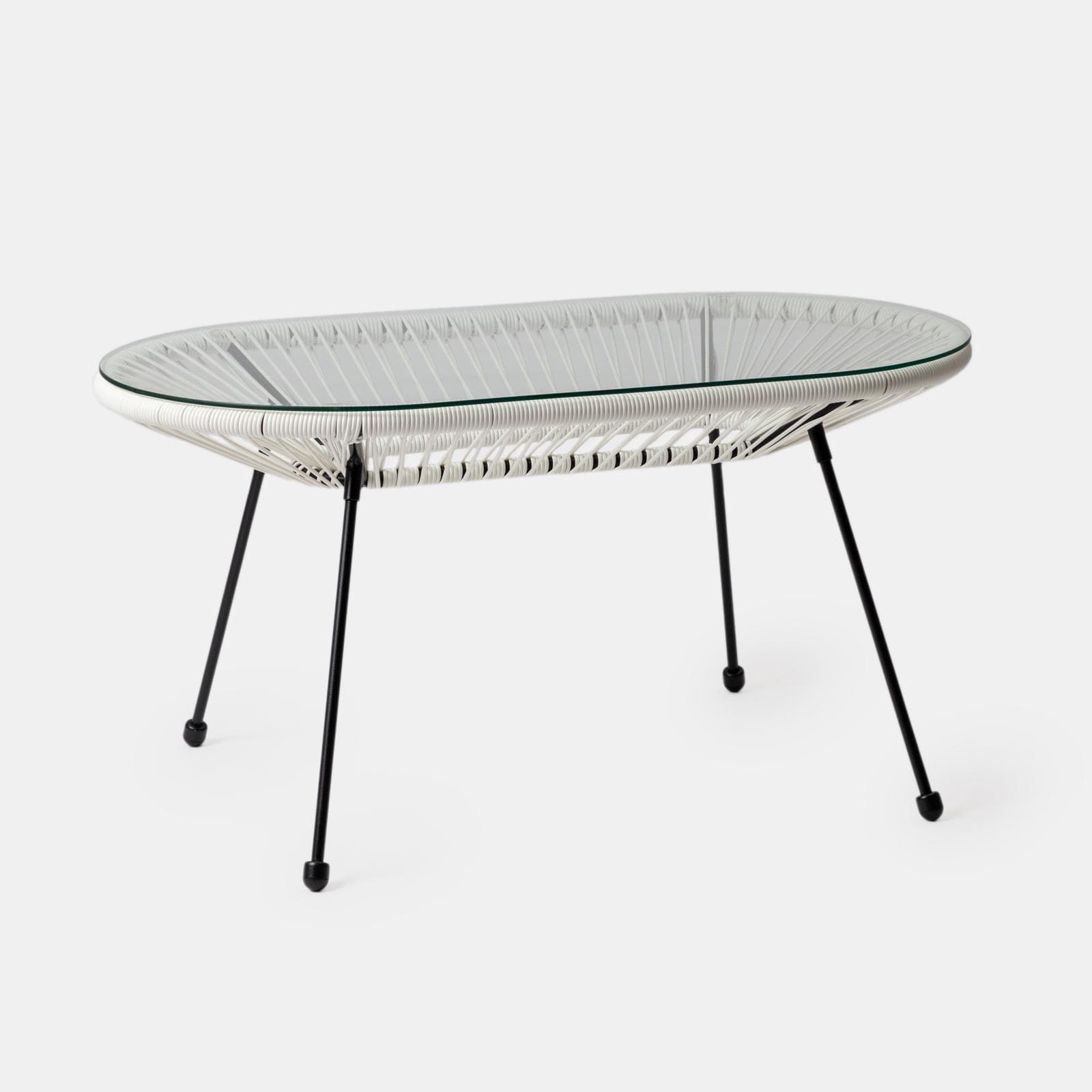 Tavolino da giardino 90x50 cm in metallo nero e corda bianca con top in vetro - Kalimba