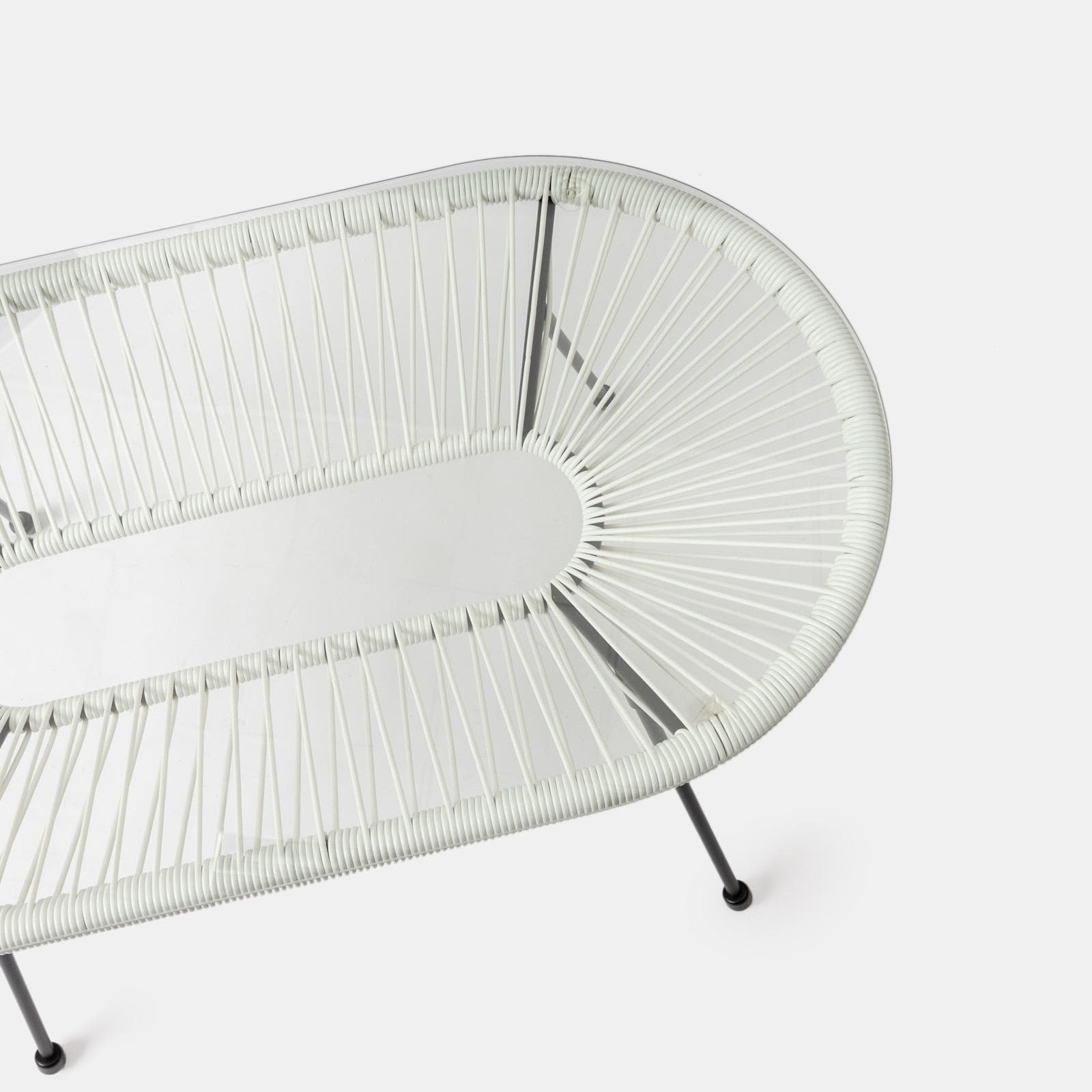 Tavolino da giardino 90x50 cm in metallo nero e corda bianca con top in vetro - Kalimba