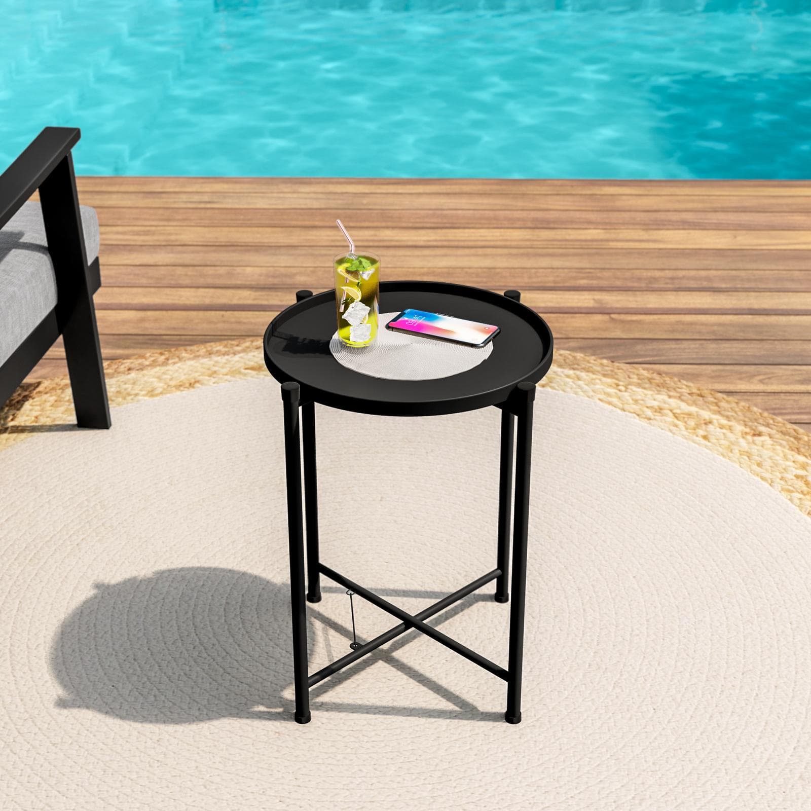Tavolino da giardino pieghevole 37 cm in metallo nero - Zevi