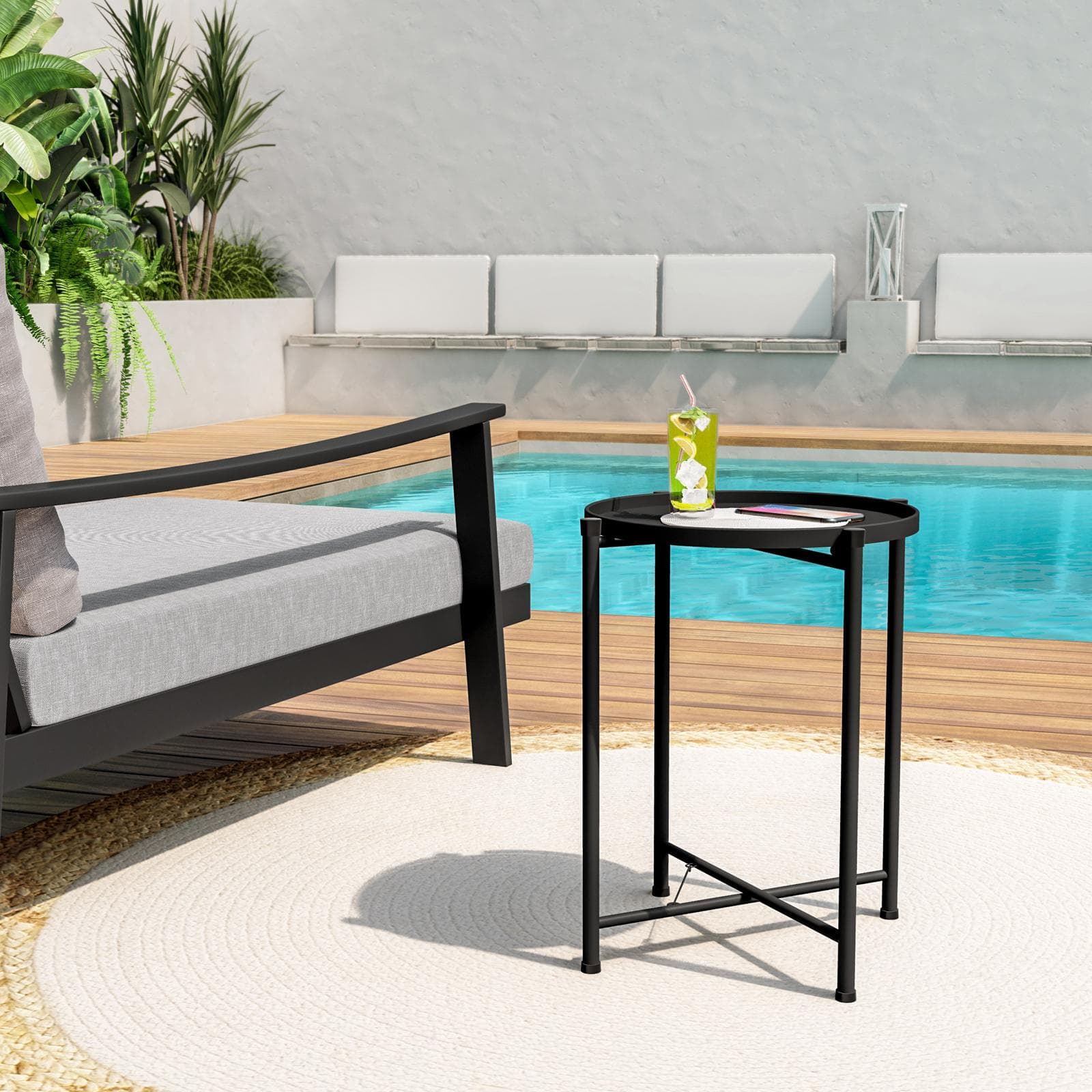 Tavolino da giardino pieghevole 37 cm in metallo nero - Zevi