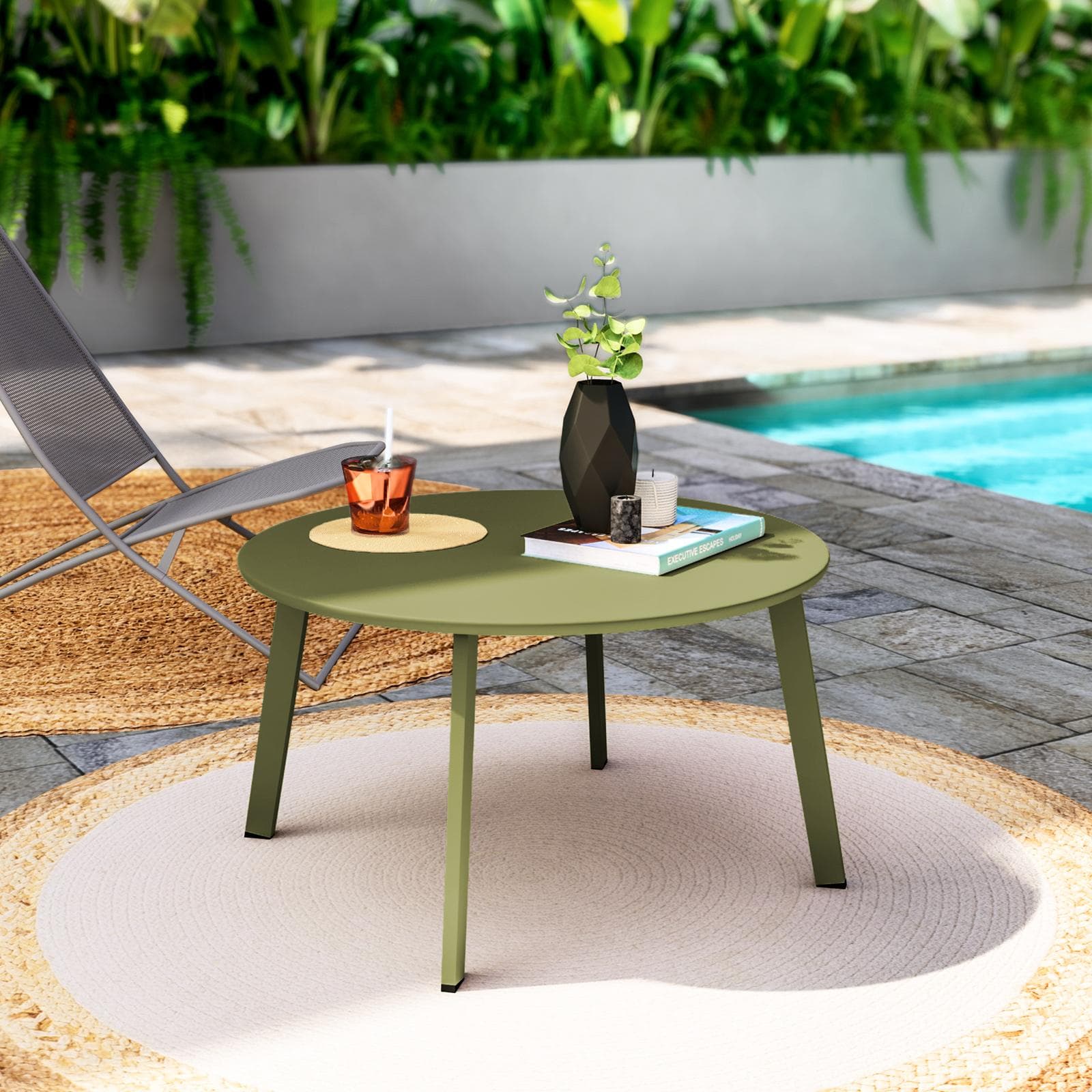 LAGON TAVOLINO D 70X40H CM IN ACCIAIO VERDE OLIVA