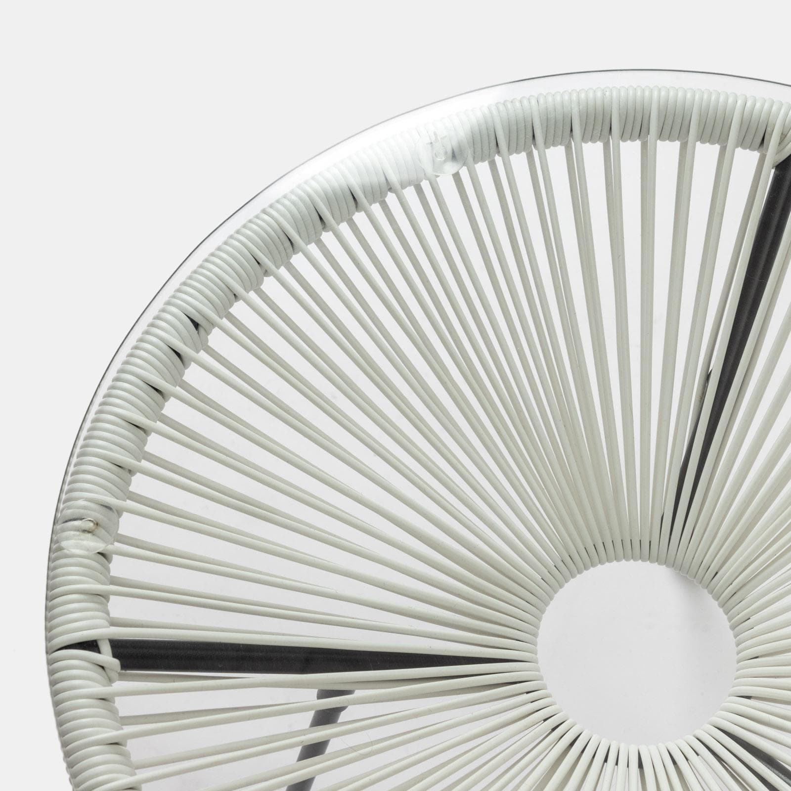 Tavolino da giardino rotondo 50 cm in metallo nero e corda bianca con top in vetro - Kalimba