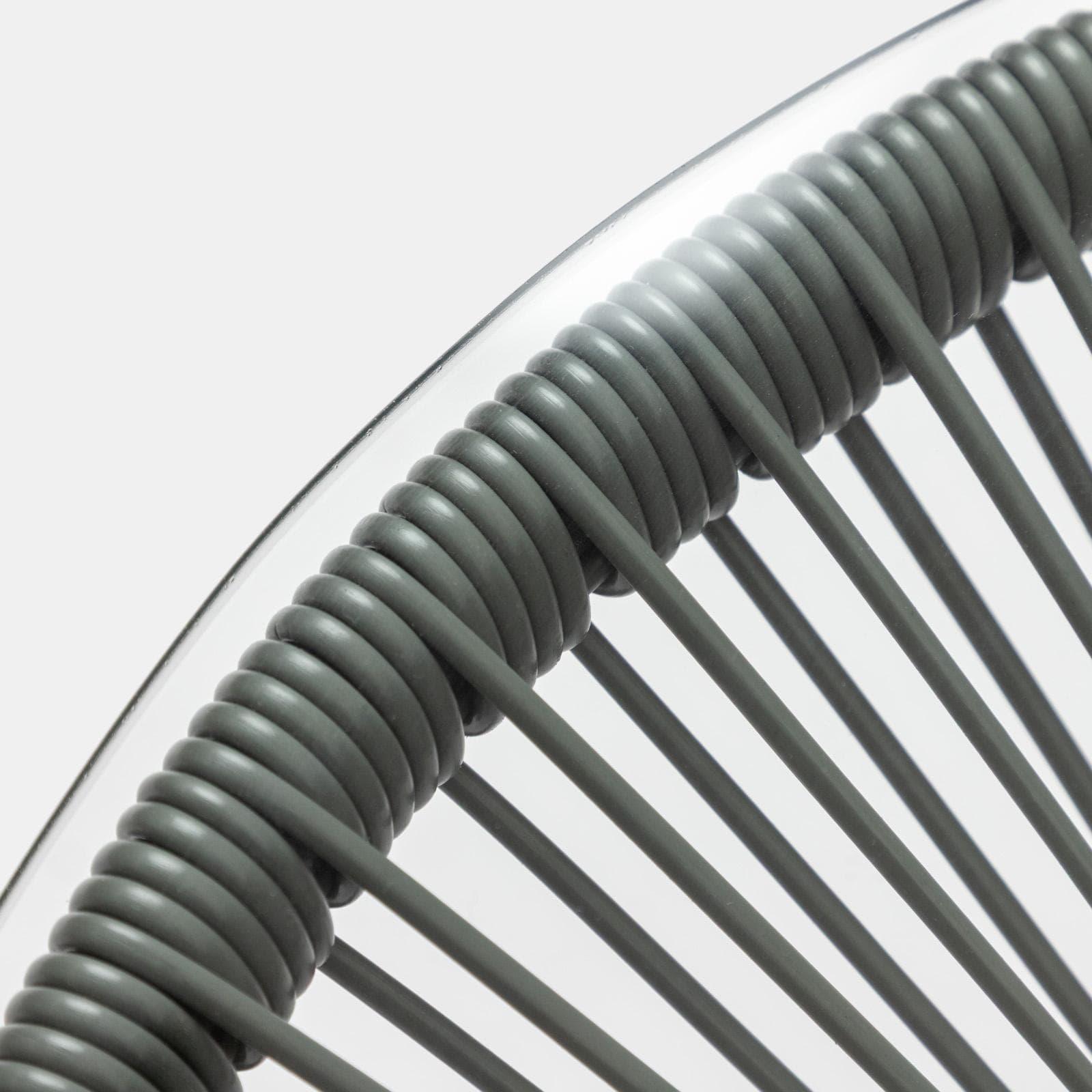 Tavolino da giardino rotondo 50 cm in metallo nero e corda grigia con top in vetro - Kalimba