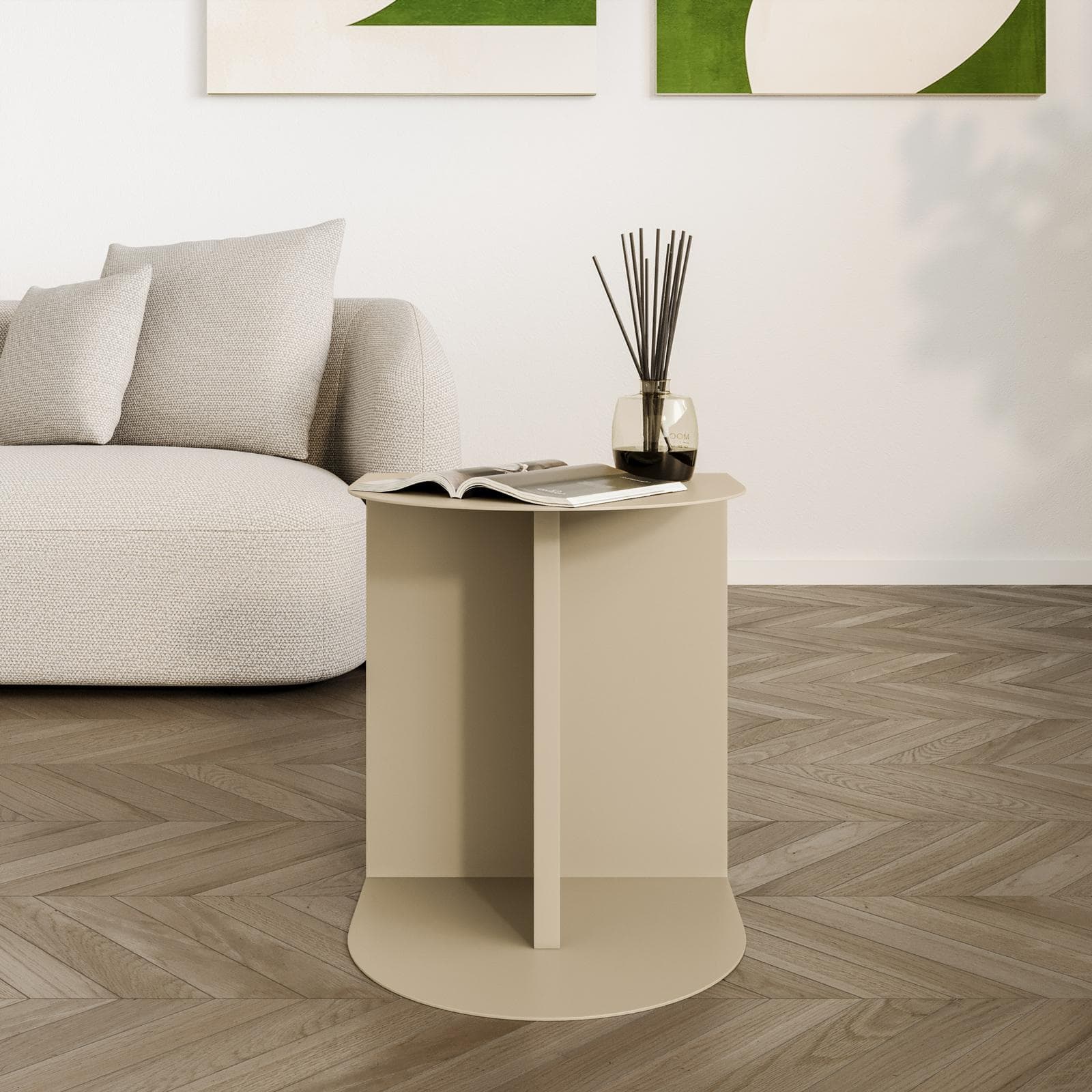 Tavolino da interni 40x35 cm in metallo tortora opaco - Karap