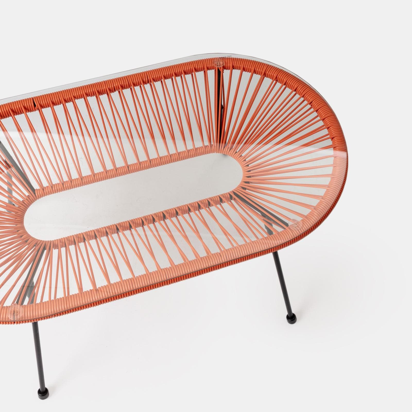 Tavolino da interno 90x50 cm in metallo nero e corda arancione - Kalimba