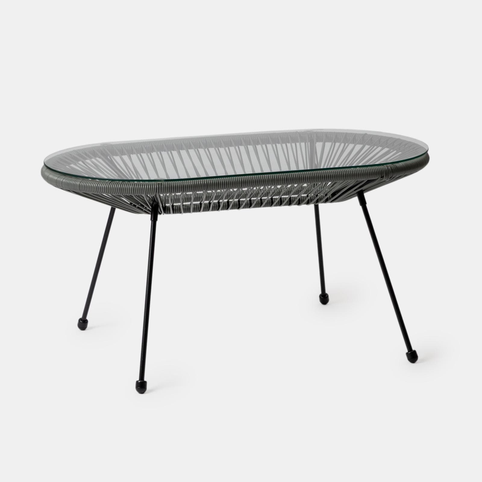 Tavolino da interno 90x50 cm in metallo nero e corda grigia - Kalimba