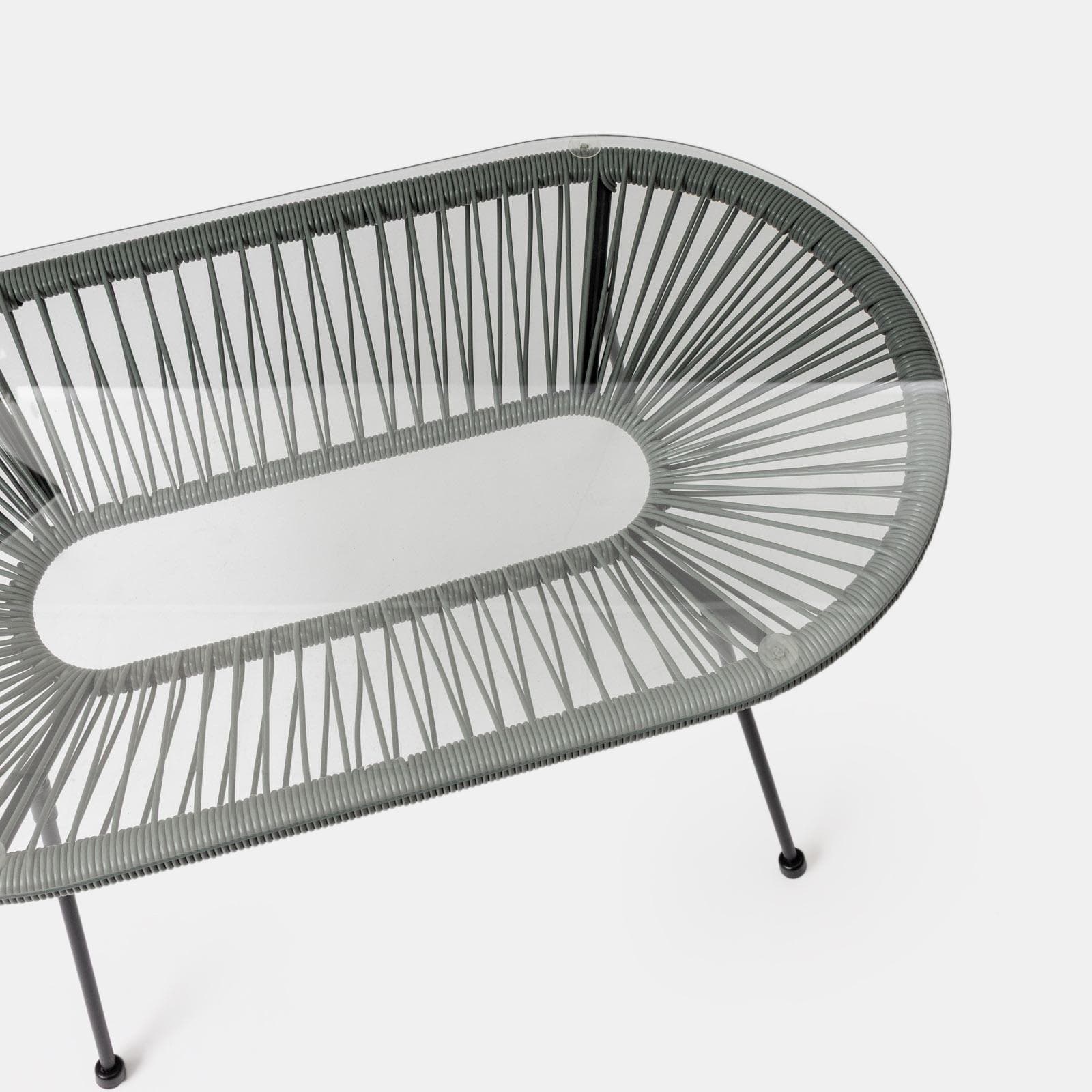 Tavolino da interno 90x50 cm in metallo nero e corda grigia - Kalimba