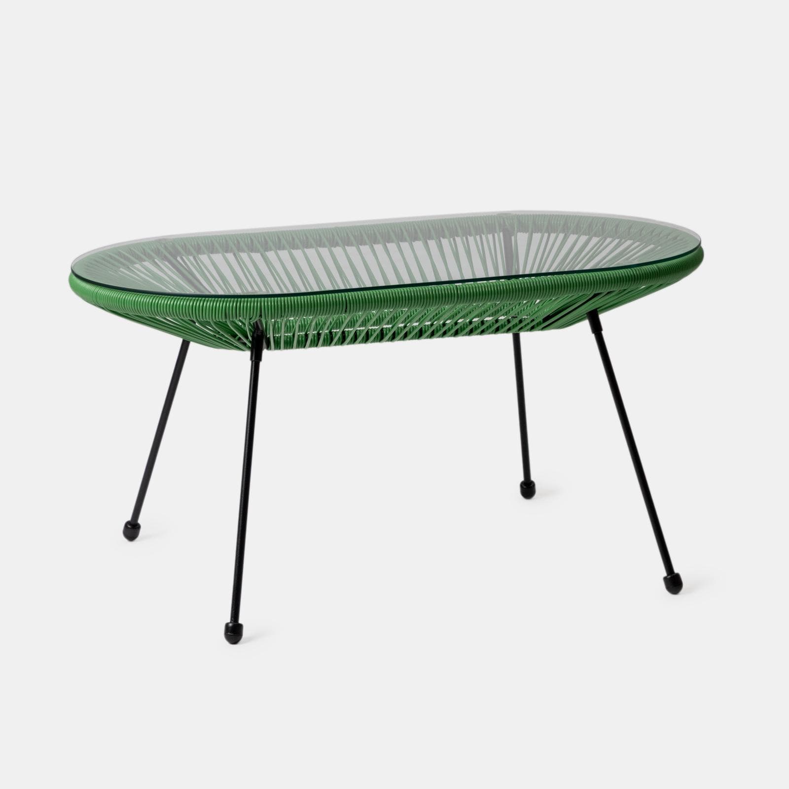 Tavolino da interno 90x50 cm in metallo nero e corda verde - Kalimba