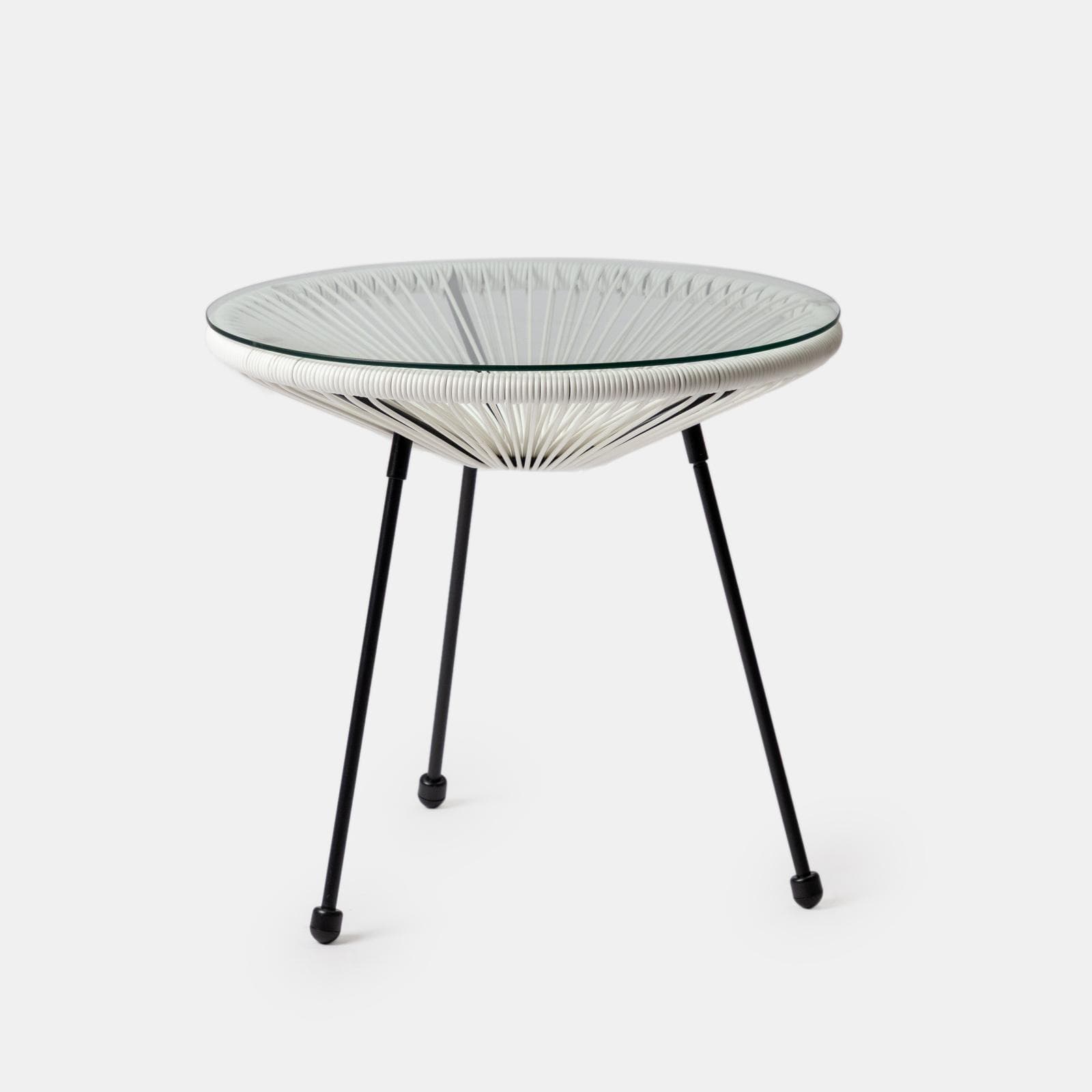 Tavolino rotondo da interno 50 cm in corda bianca e piano in vetro - Kalimba