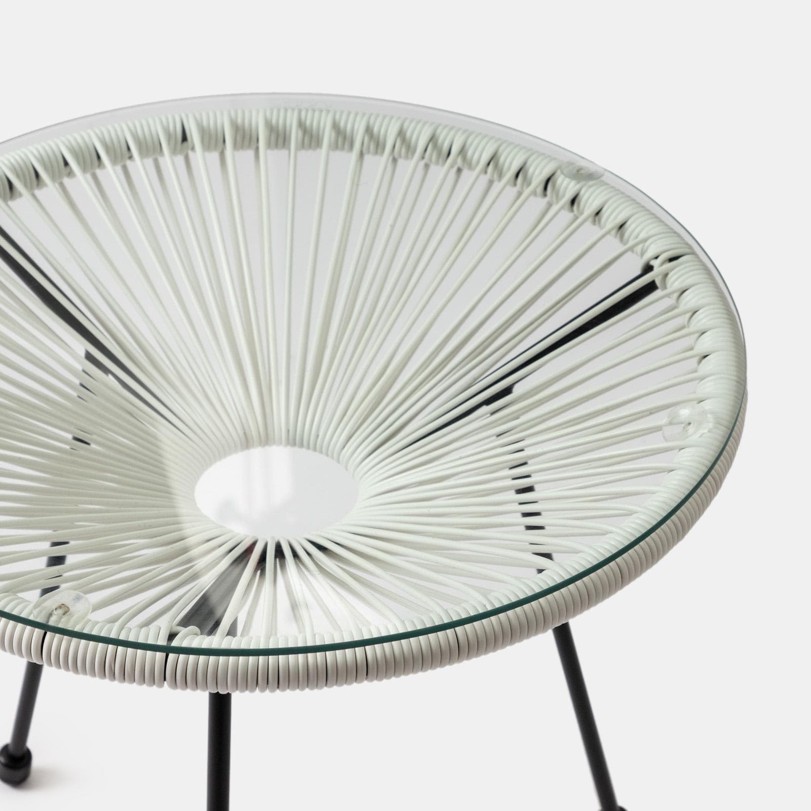 Tavolino rotondo da interno 50 cm in corda bianca e piano in vetro - Kalimba