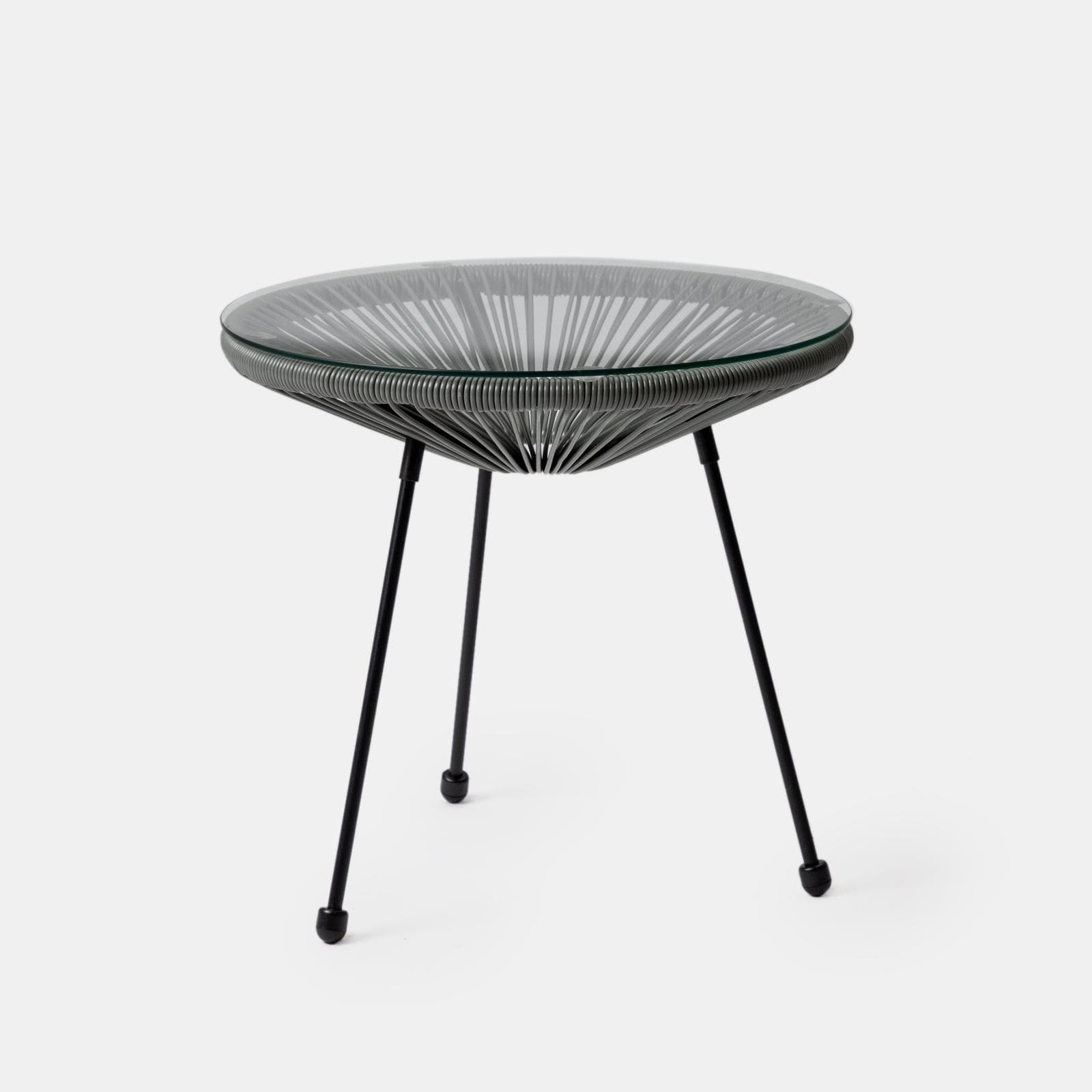 Tavolino da interno rotondo 50 cm in metallo nero e corda grigia - Kalimba