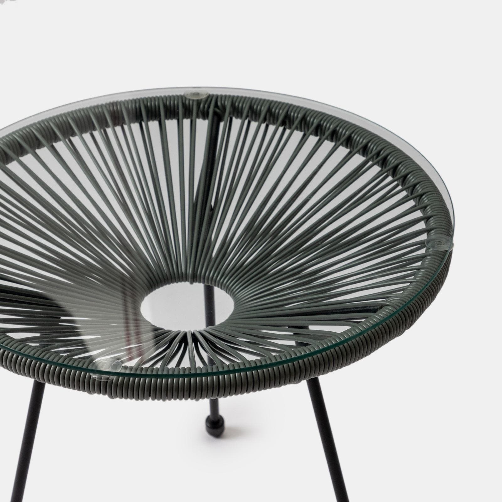 Tavolino da interno rotondo 50 cm in metallo nero e corda grigia - Kalimba