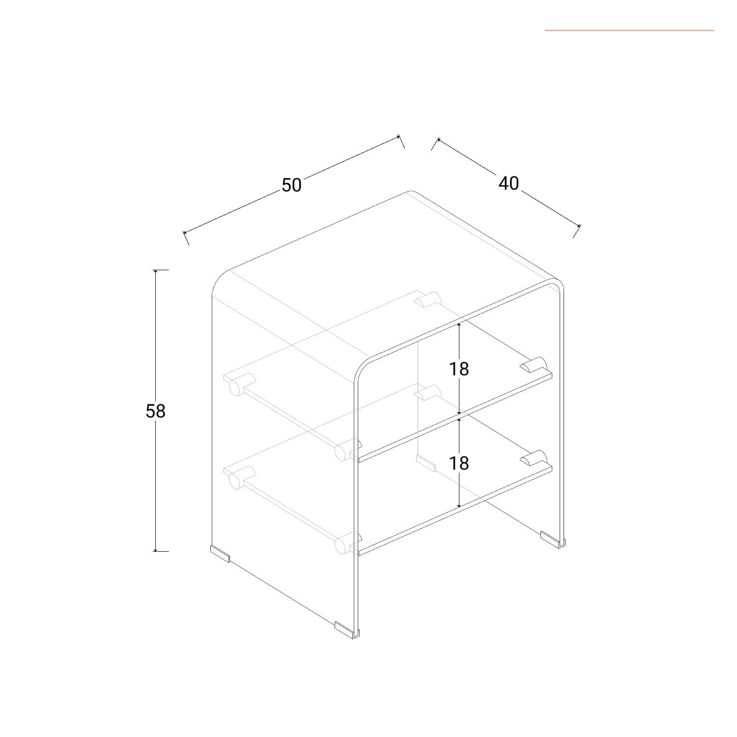 Tavolino 50x40 cm in vetro trasparente con ripiani - City