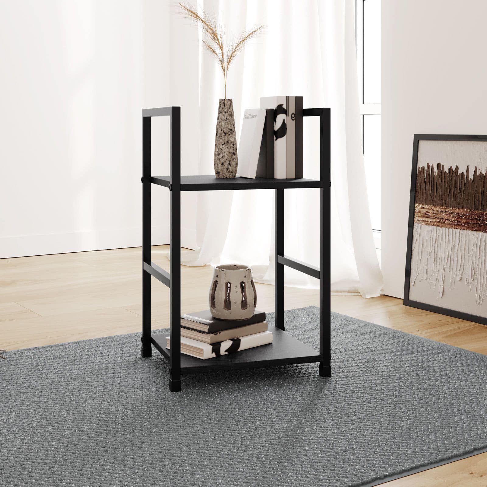 Tavolino in acciaio nero e legno rovere nero - Duke