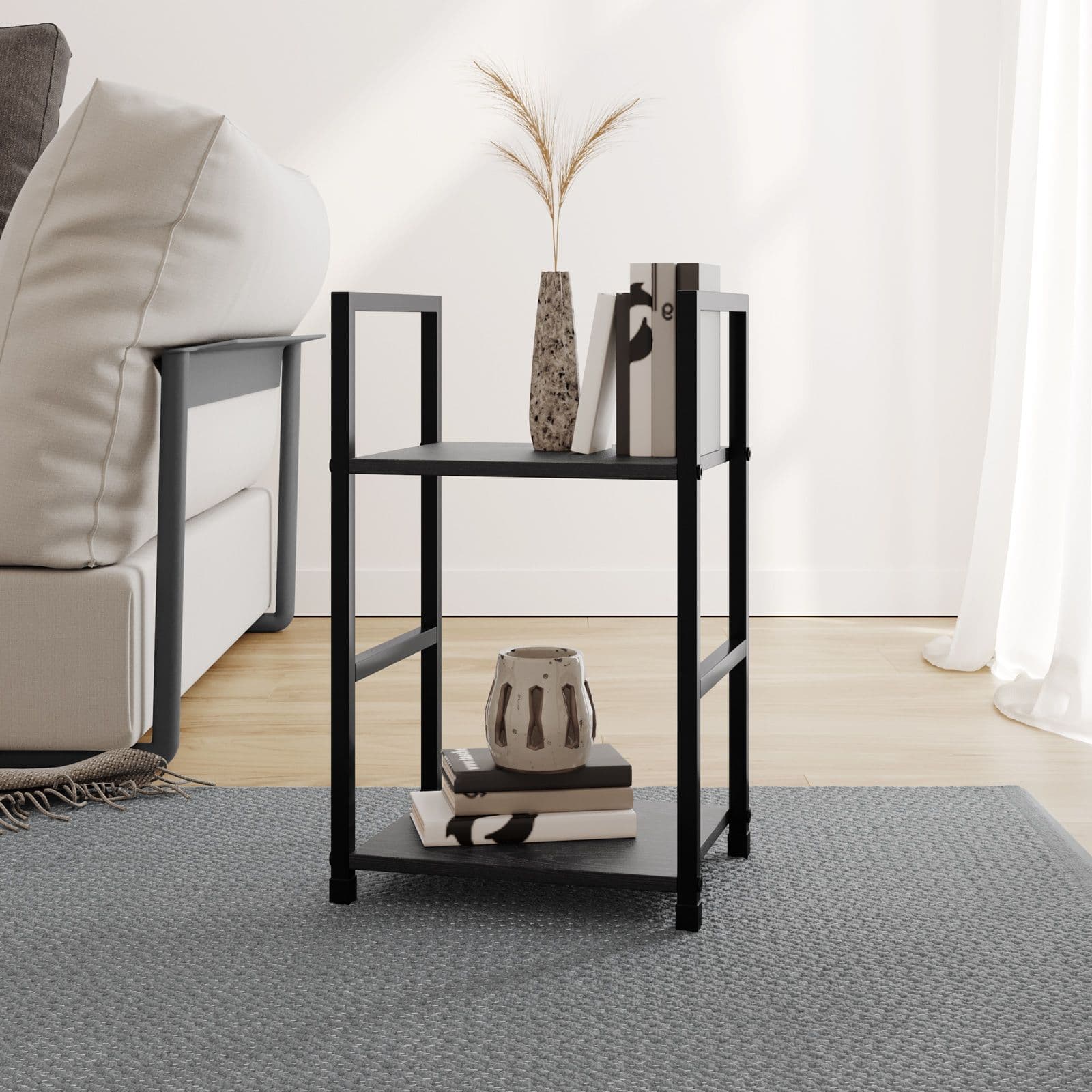Tavolino in acciaio nero e legno rovere nero - Duke