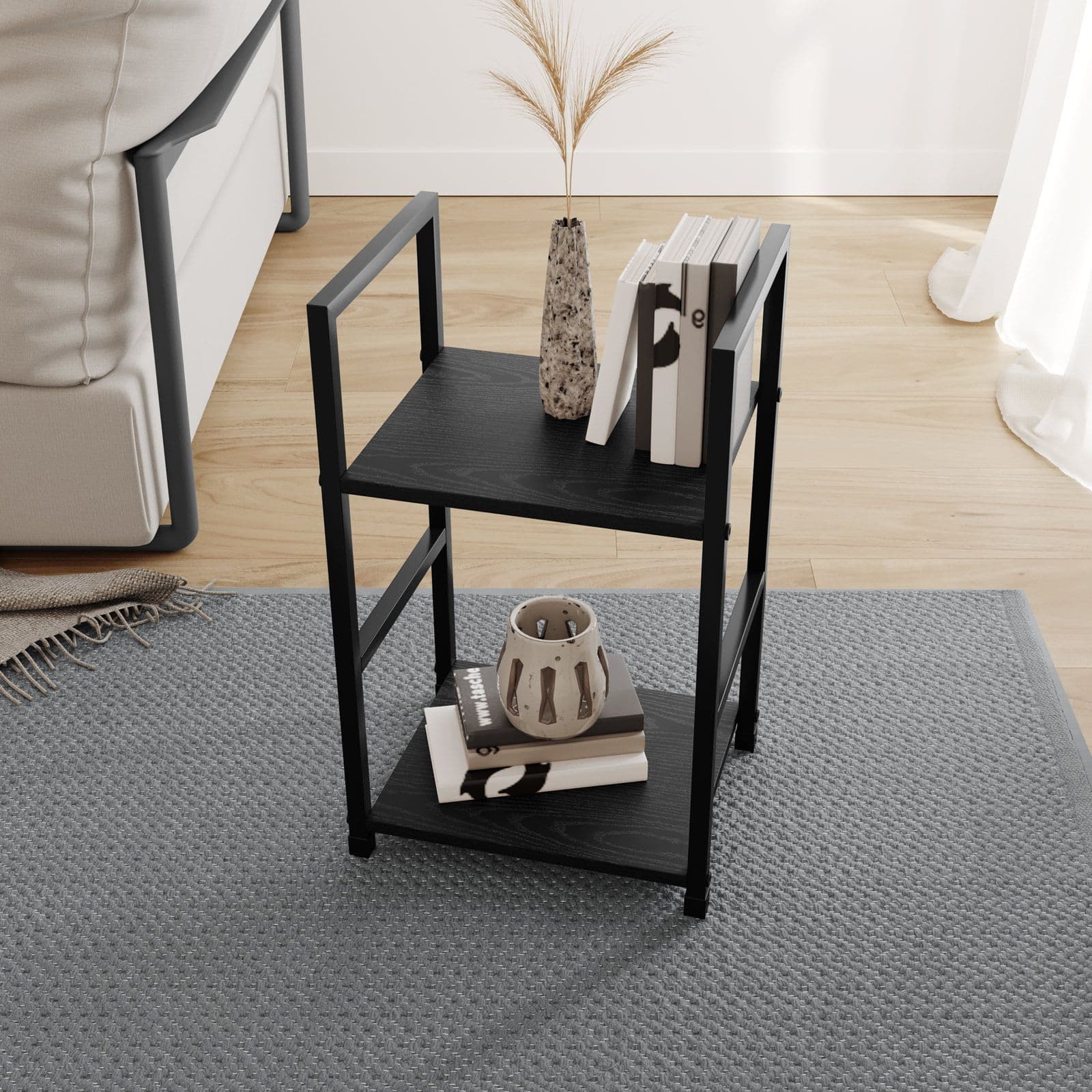 Tavolino in acciaio nero e legno rovere nero - Duke