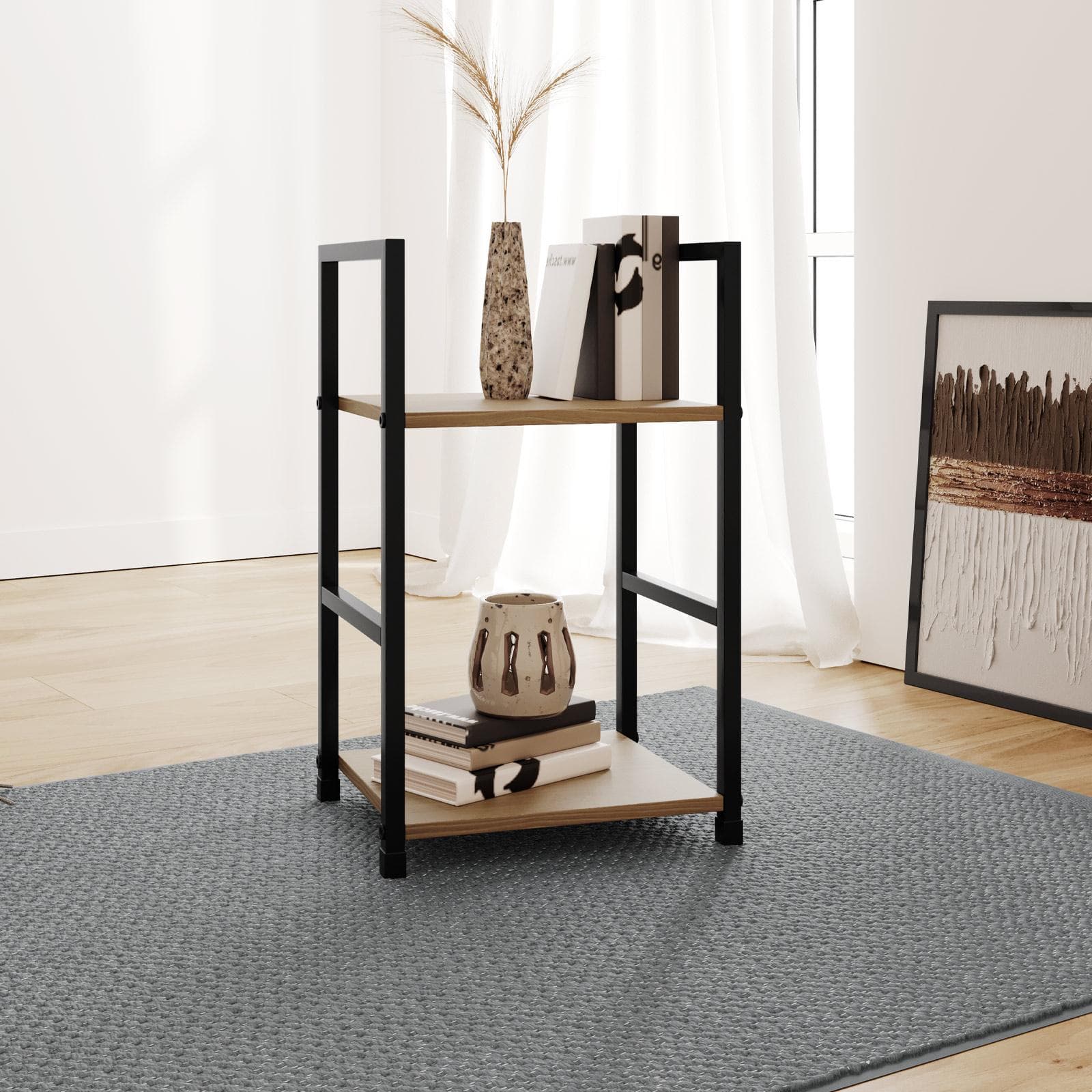 Tavolino in acciaio nero e legno rovere selvatico - Duke