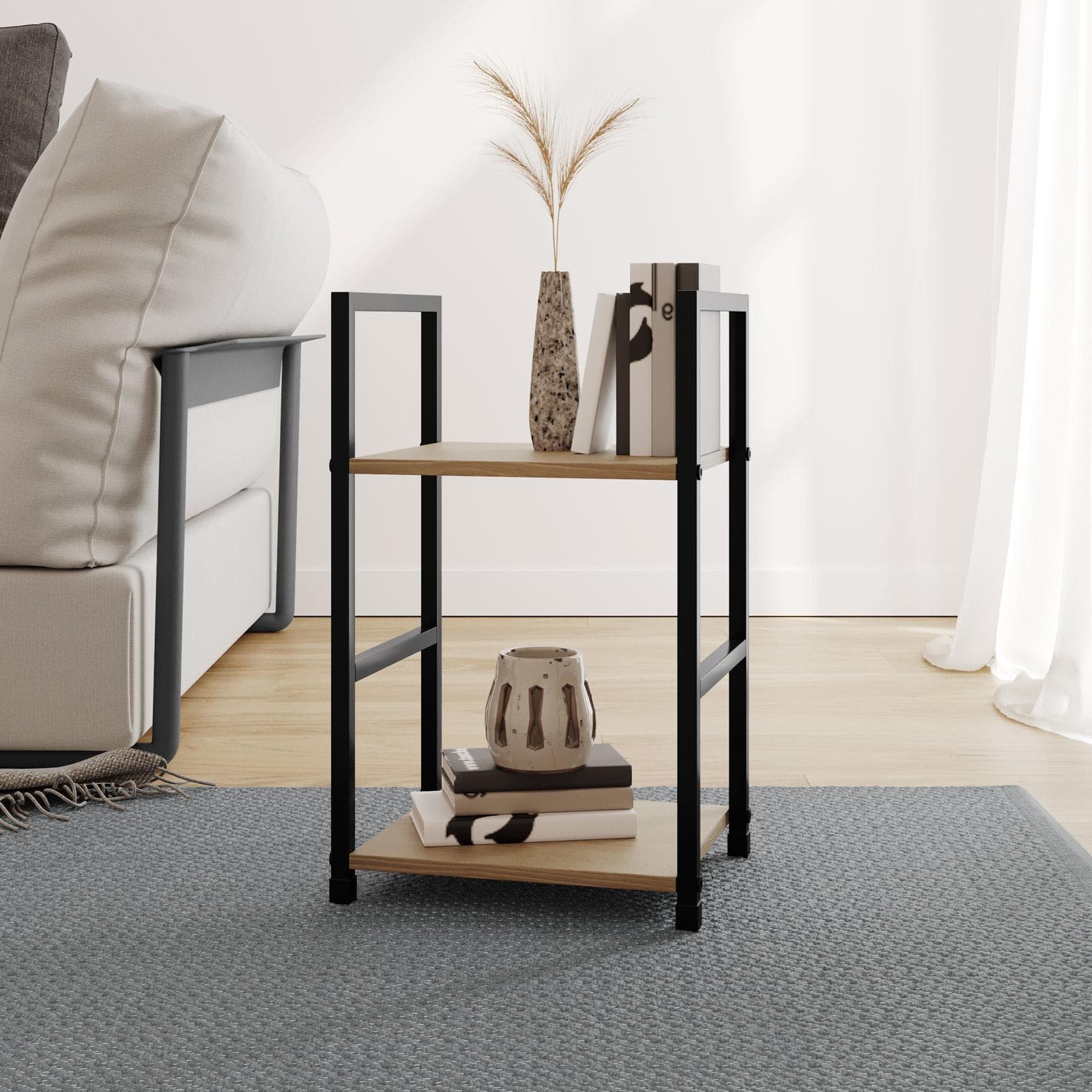 Tavolino in acciaio nero e legno rovere selvatico - Duke