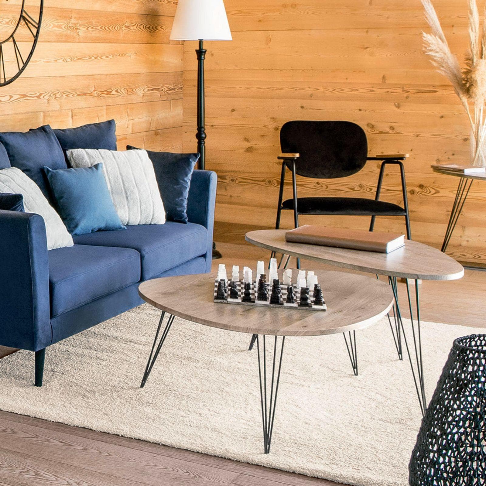 Tavolino piccolo 69x54 cm in legno scuro e acciaio nero - Neville