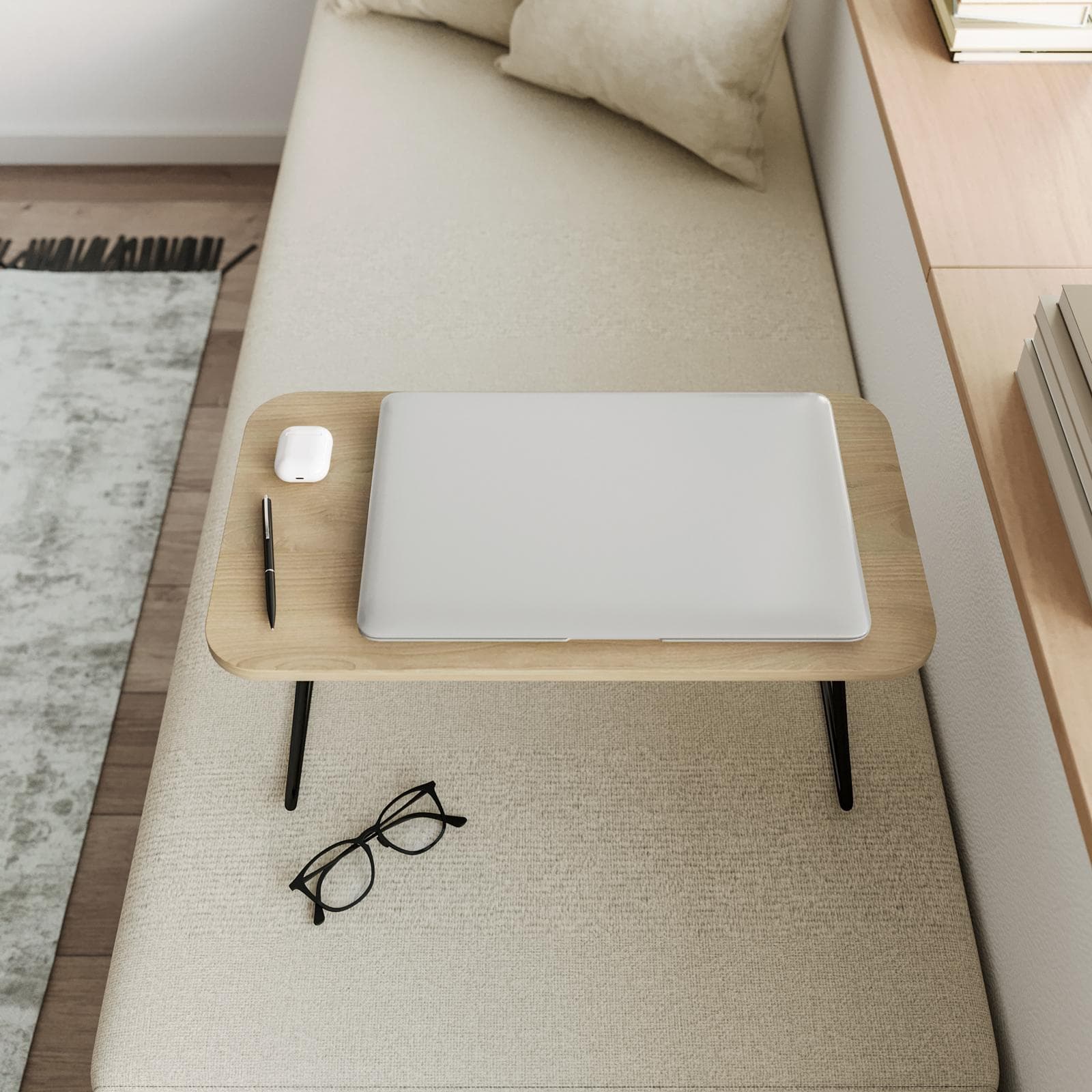 Tavolino pieghevole 53x30 cm effetto rovere moderno e acciaio nero - Tesay