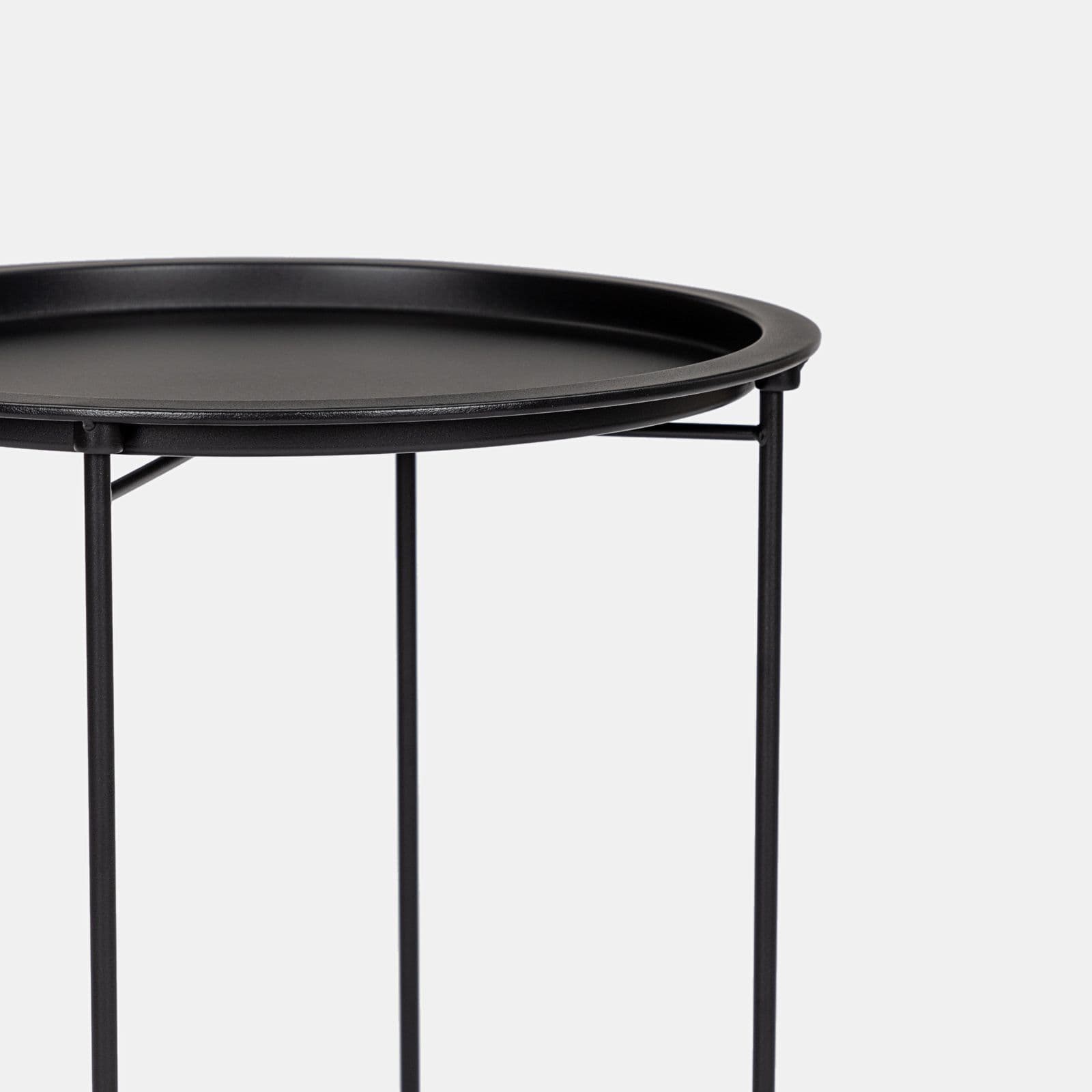 Tavolino rotondo 47 cm in metallo nero con gambe pieghevoli e piano removibile - Verella