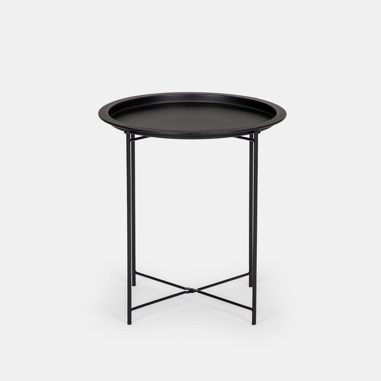 Tavolino rotondo 47 cm in metallo nero con gambe pieghevoli e piano removibile - Verella