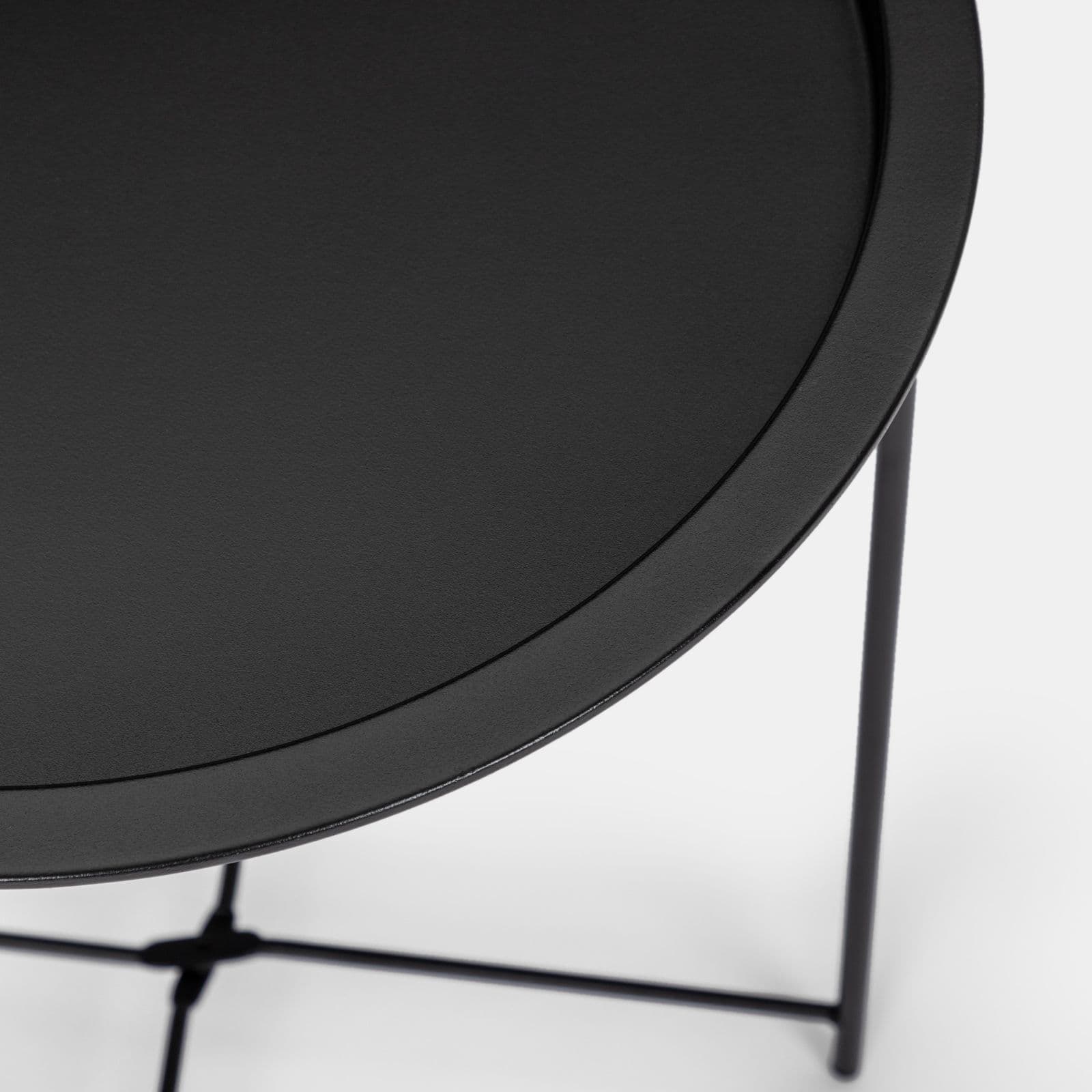 Tavolino rotondo 47 cm in metallo nero con gambe pieghevoli e piano removibile - Verella
