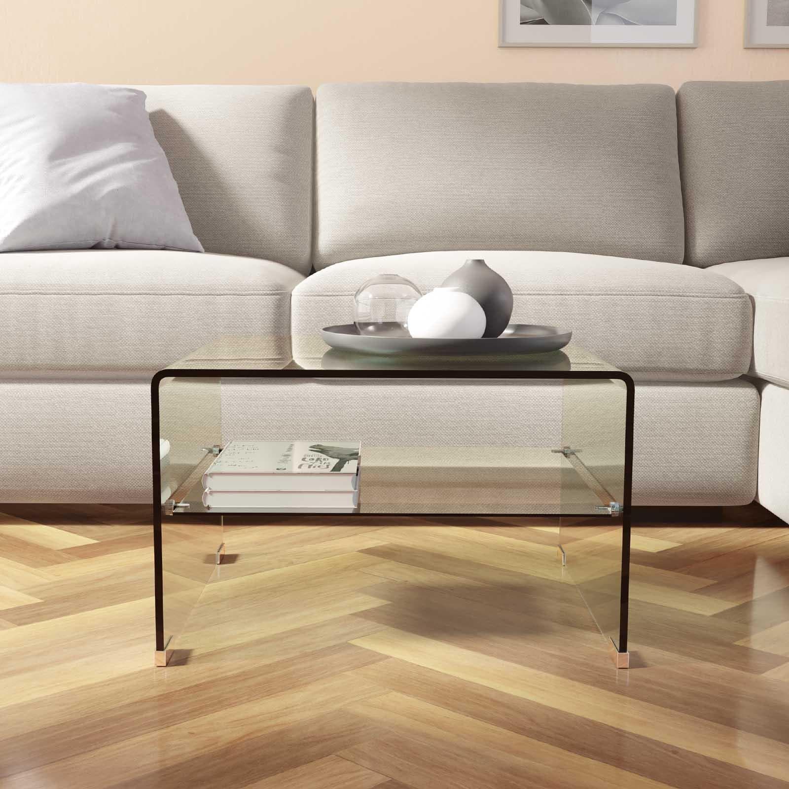 Tavolino 60x60 cm in vetro trasparente con ripiano - City