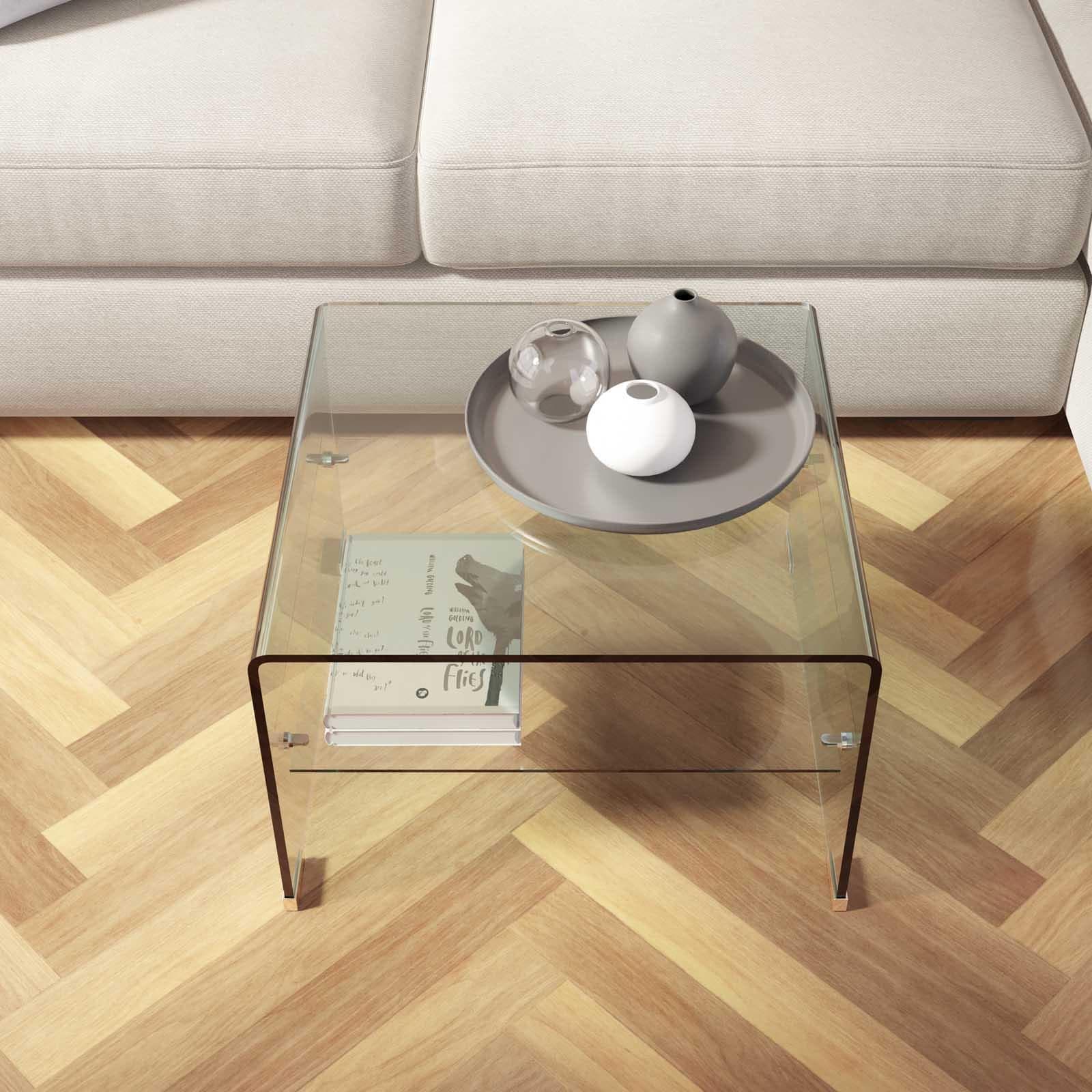 Tavolino 60x60 cm in vetro trasparente con ripiano - City