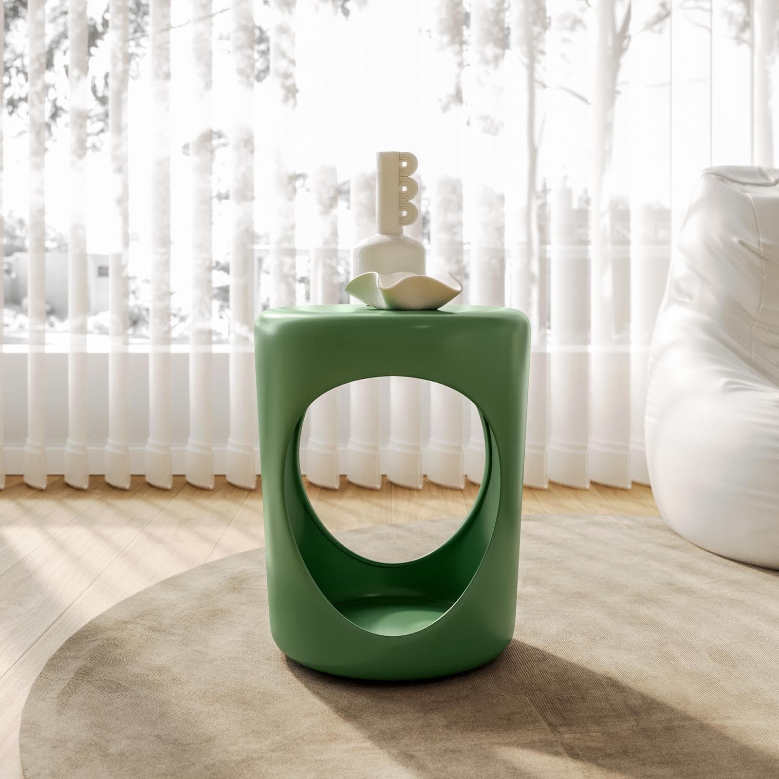 Tavolino rotondo 34 cm in metallo verde oliva opaco - Drorn