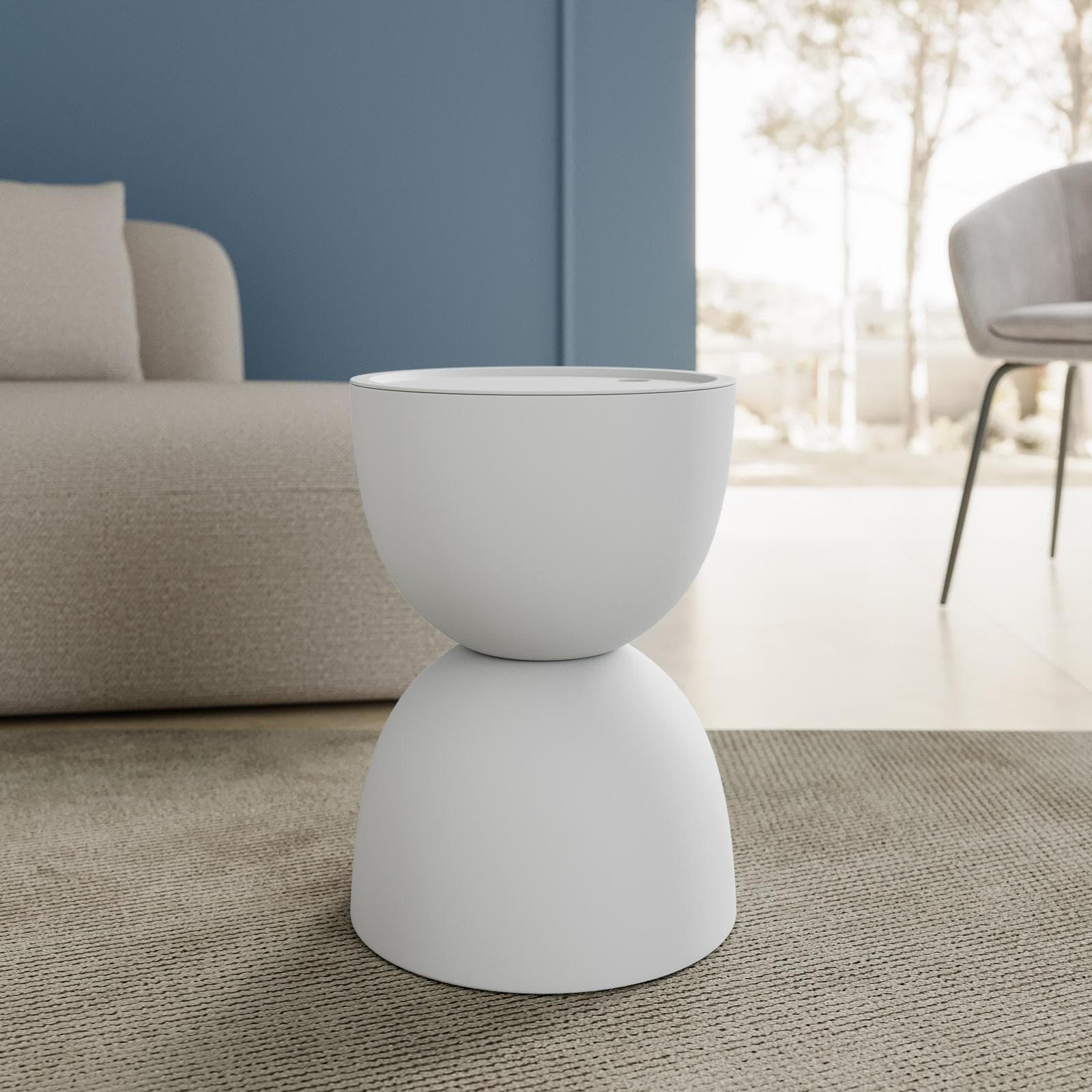 Tavolino rotondo 34 cm in polipropilene bianco con contenitore - Mays