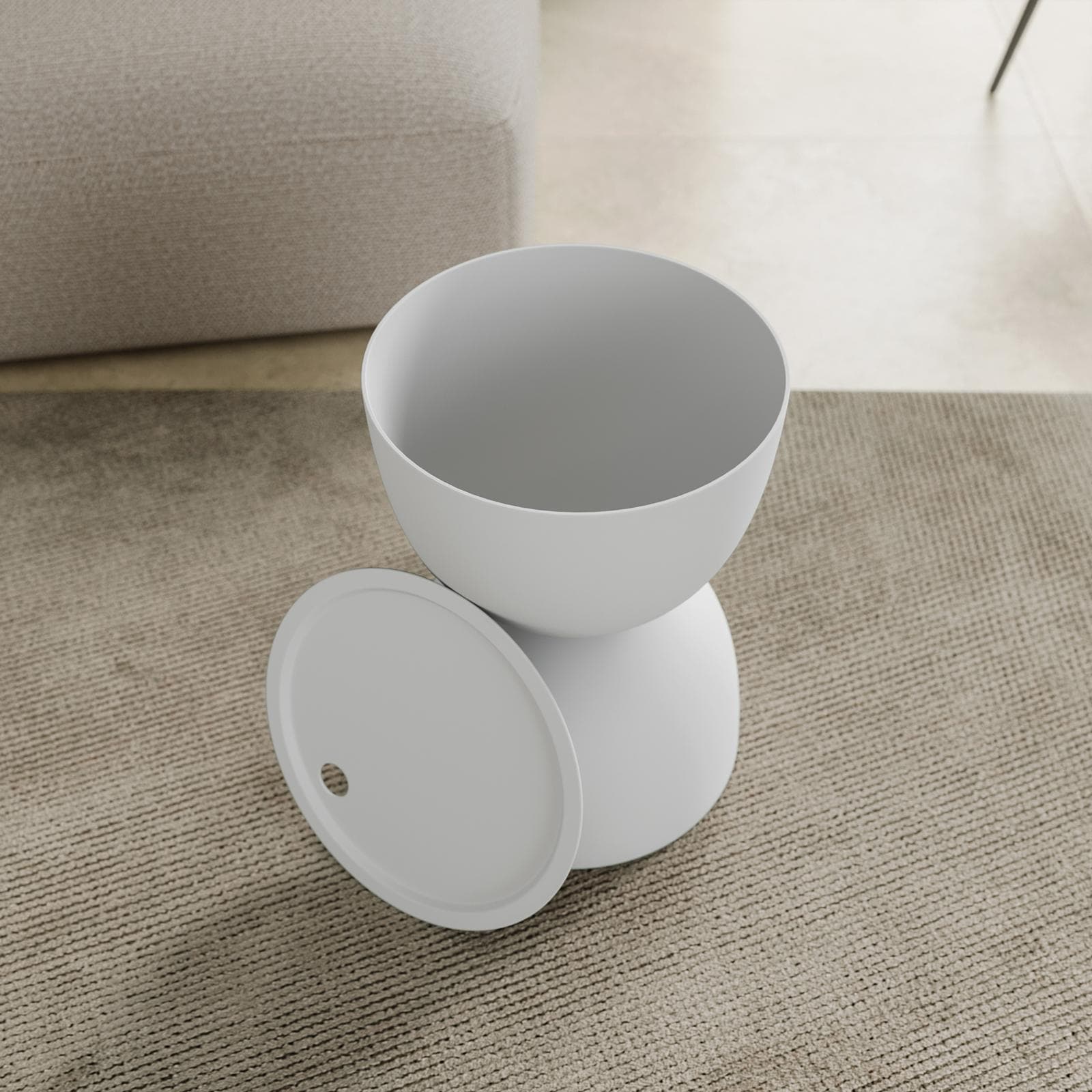 Tavolino rotondo 34 cm in polipropilene bianco con contenitore - Mays