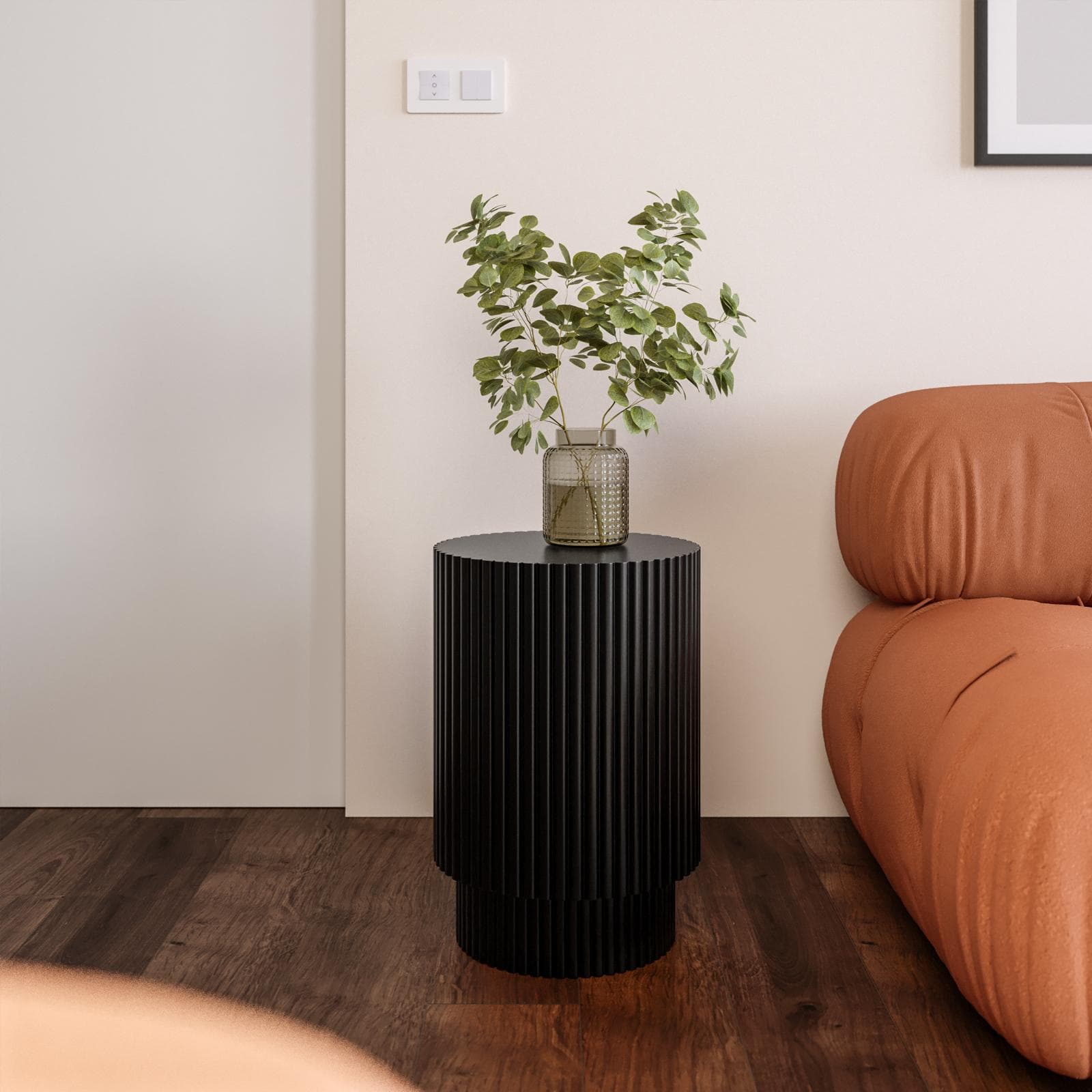 Tavolino rotondo 35 cm in legno di mango nero cannettato - Malua