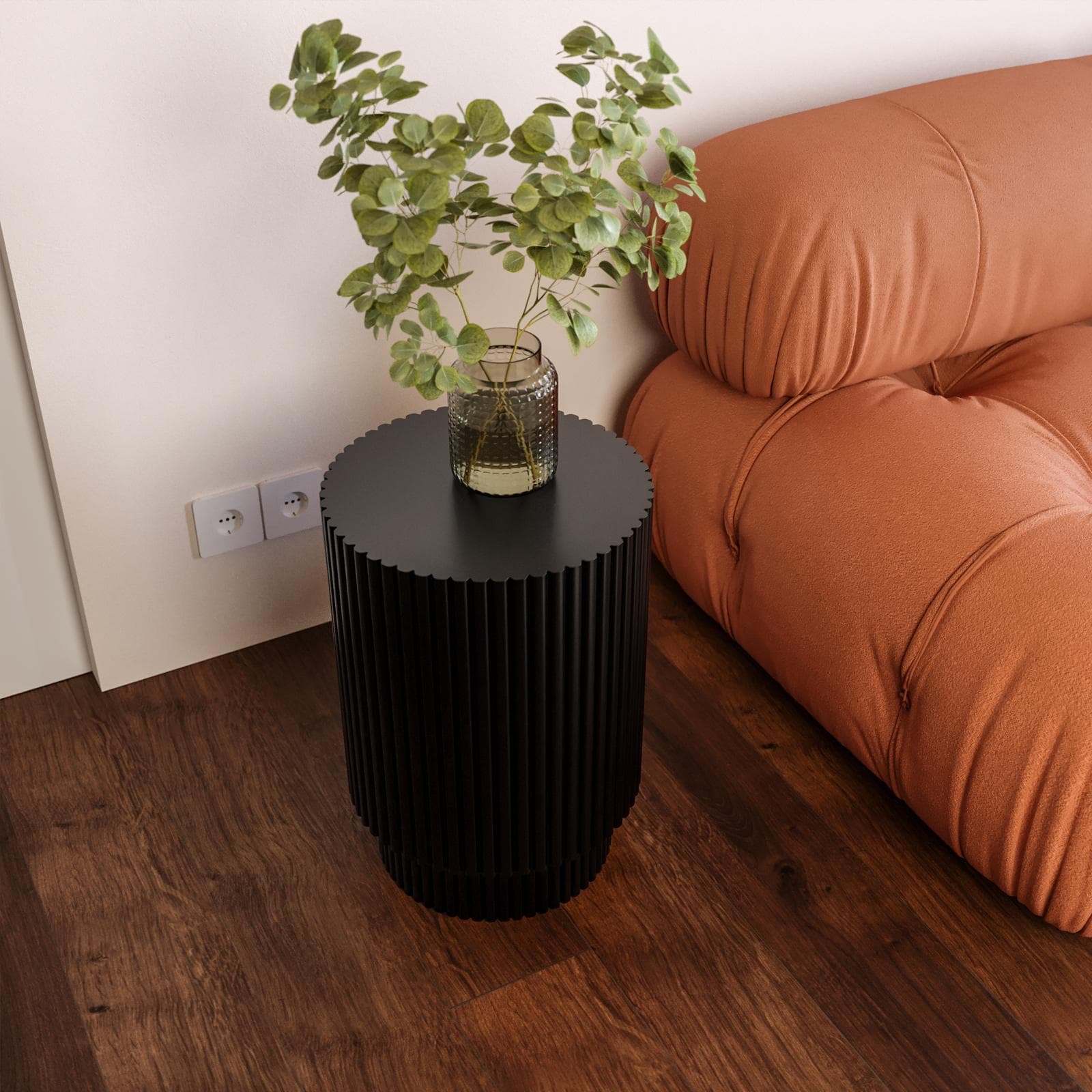 Tavolino rotondo 35 cm in legno di mango nero cannettato - Malua