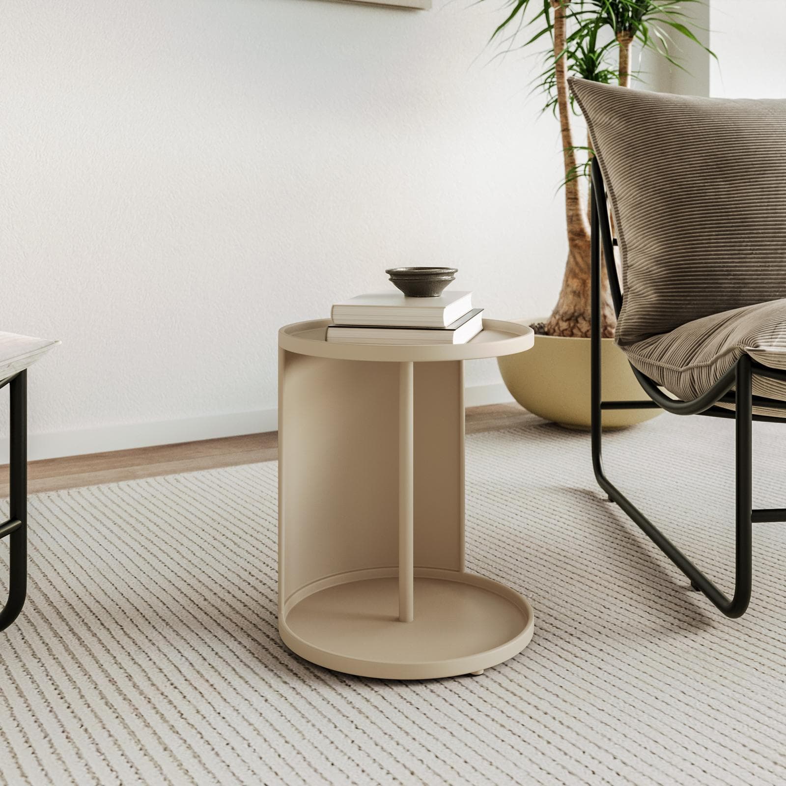 Tavolino rotondo 35 cm in metallo tortora opaco con design moderno - Kicro